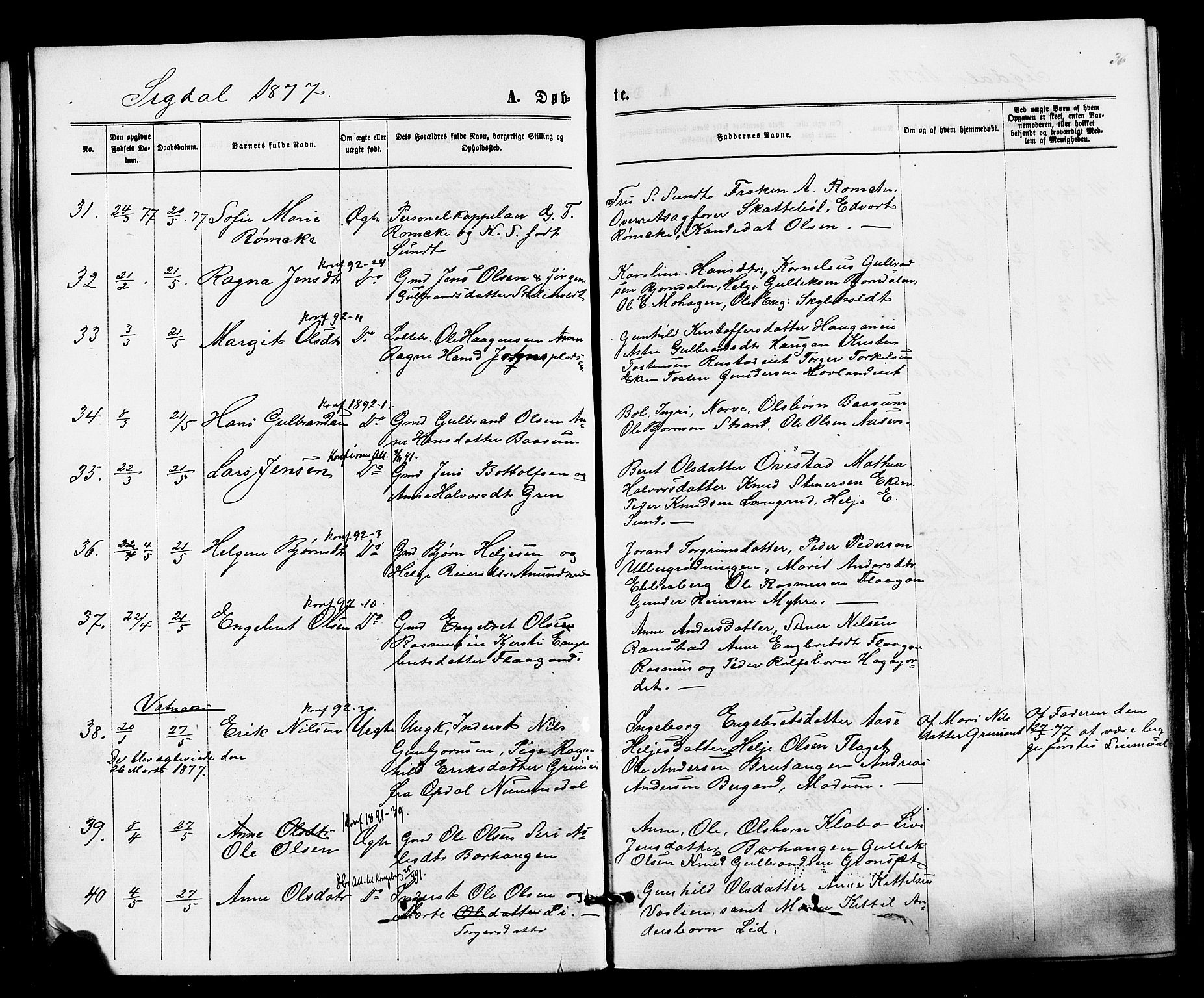 Sigdal kirkebøker, AV/SAKO-A-245/F/Fa/L0010: Ministerialbok nr. I 10 /1, 1872-1878, s. 36