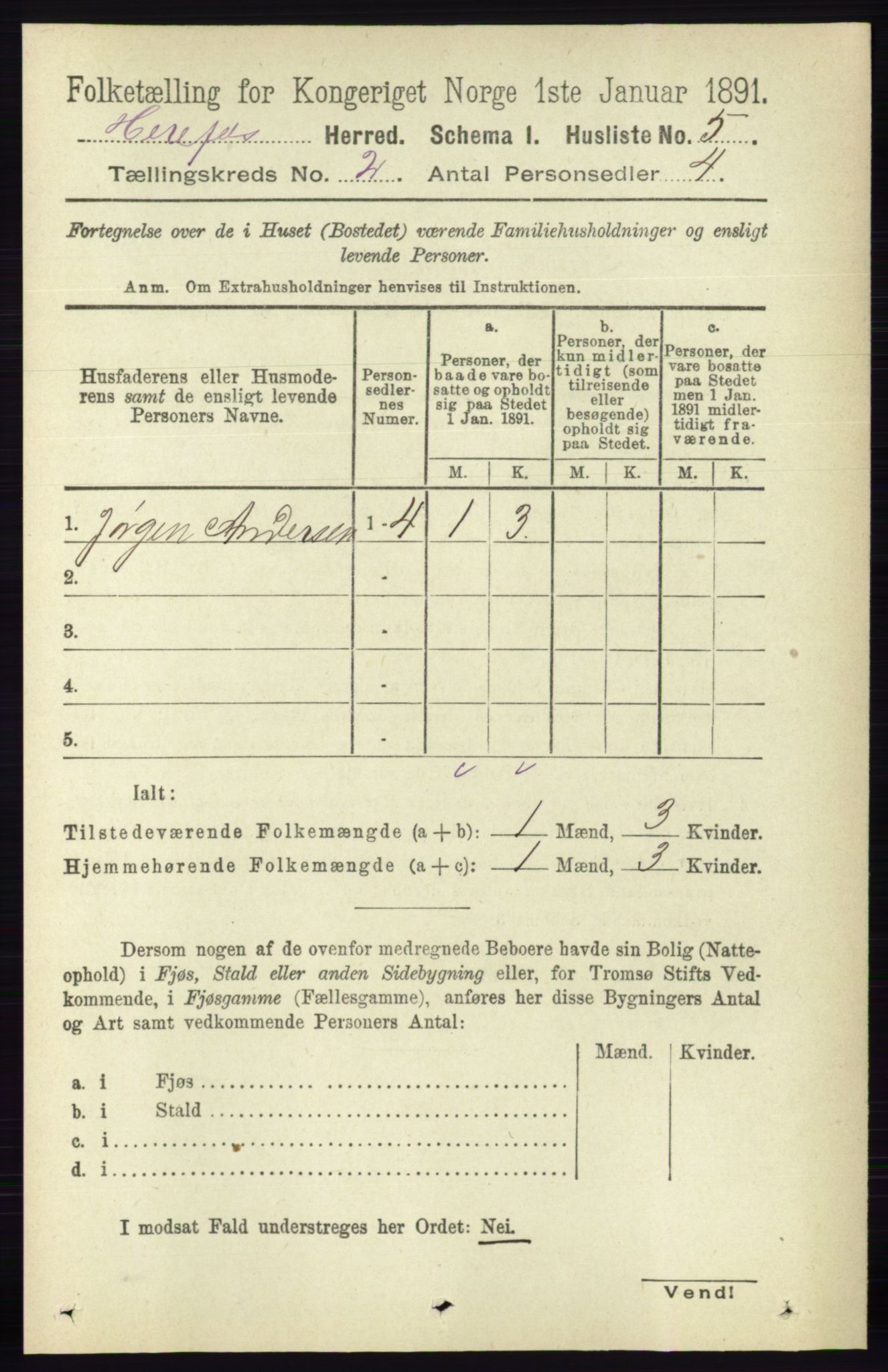 RA, Folketelling 1891 for 0933 Herefoss herred, 1891, s. 245