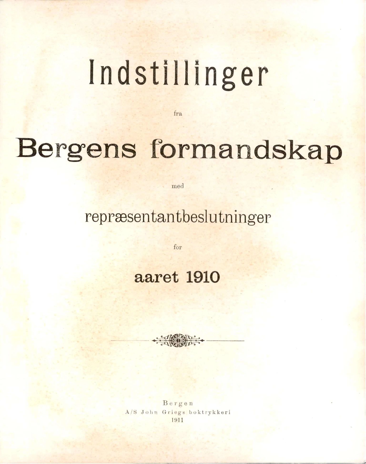 Bergen kommune. Formannskapet, BBA/A-0003/Ad/L0082: Bergens Kommuneforhandlinger, bind I, 1910