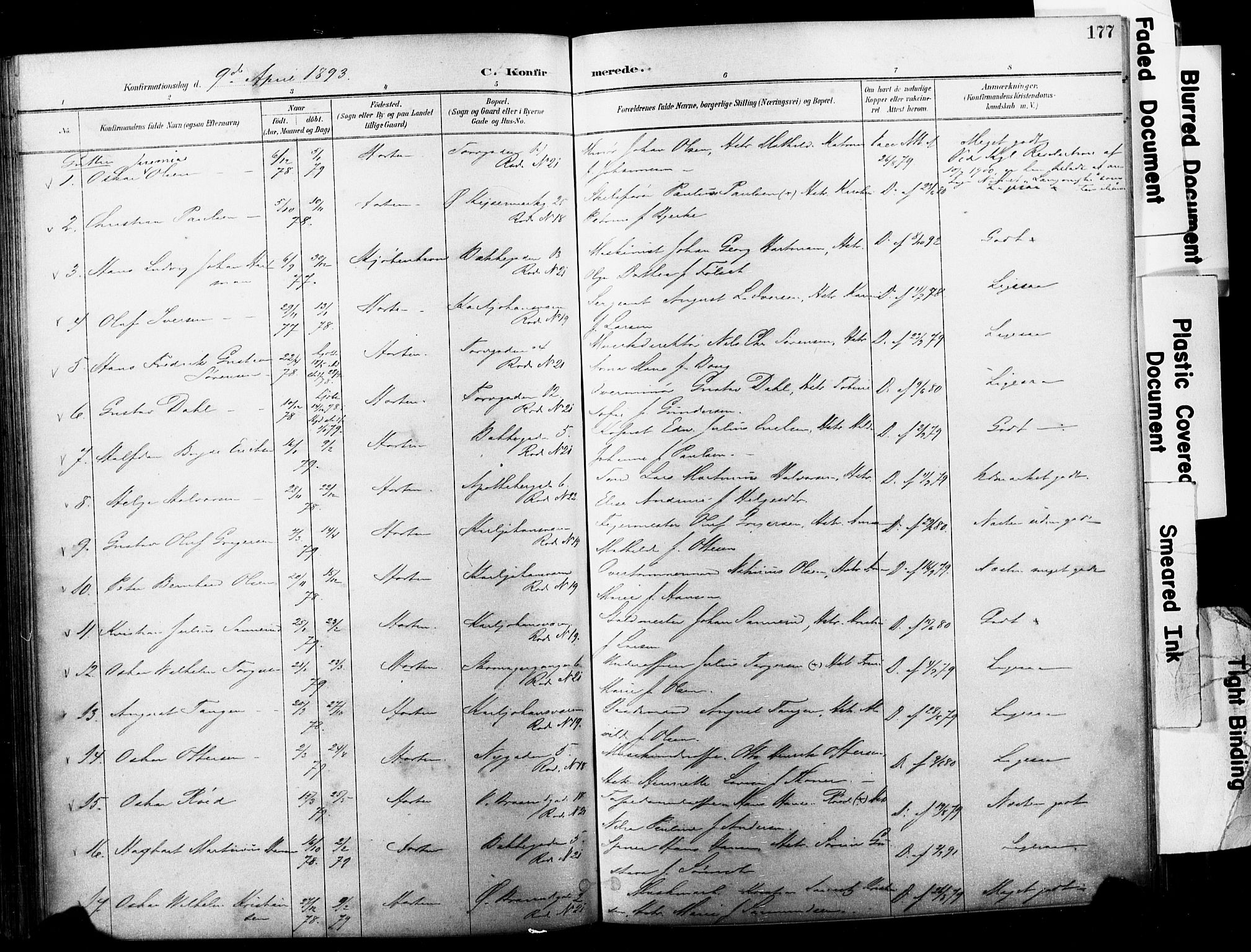 Horten kirkebøker, AV/SAKO-A-348/F/Fa/L0004: Ministerialbok nr. 4, 1888-1895, s. 177