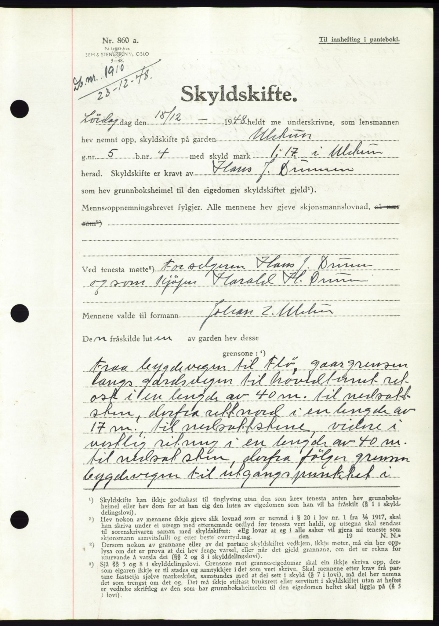 Søre Sunnmøre sorenskriveri, AV/SAT-A-4122/1/2/2C/L0083: Pantebok nr. 9A, 1948-1949, Dagboknr: 1910/1948