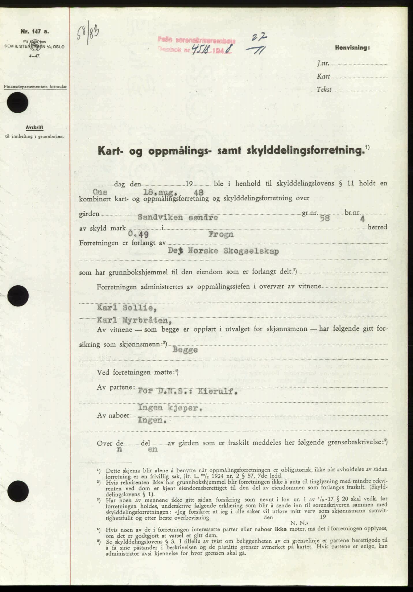 Follo sorenskriveri, SAO/A-10274/G/Ga/Gaa/L0085: Pantebok nr. I 85, 1948-1948, Dagboknr: 4518/1948