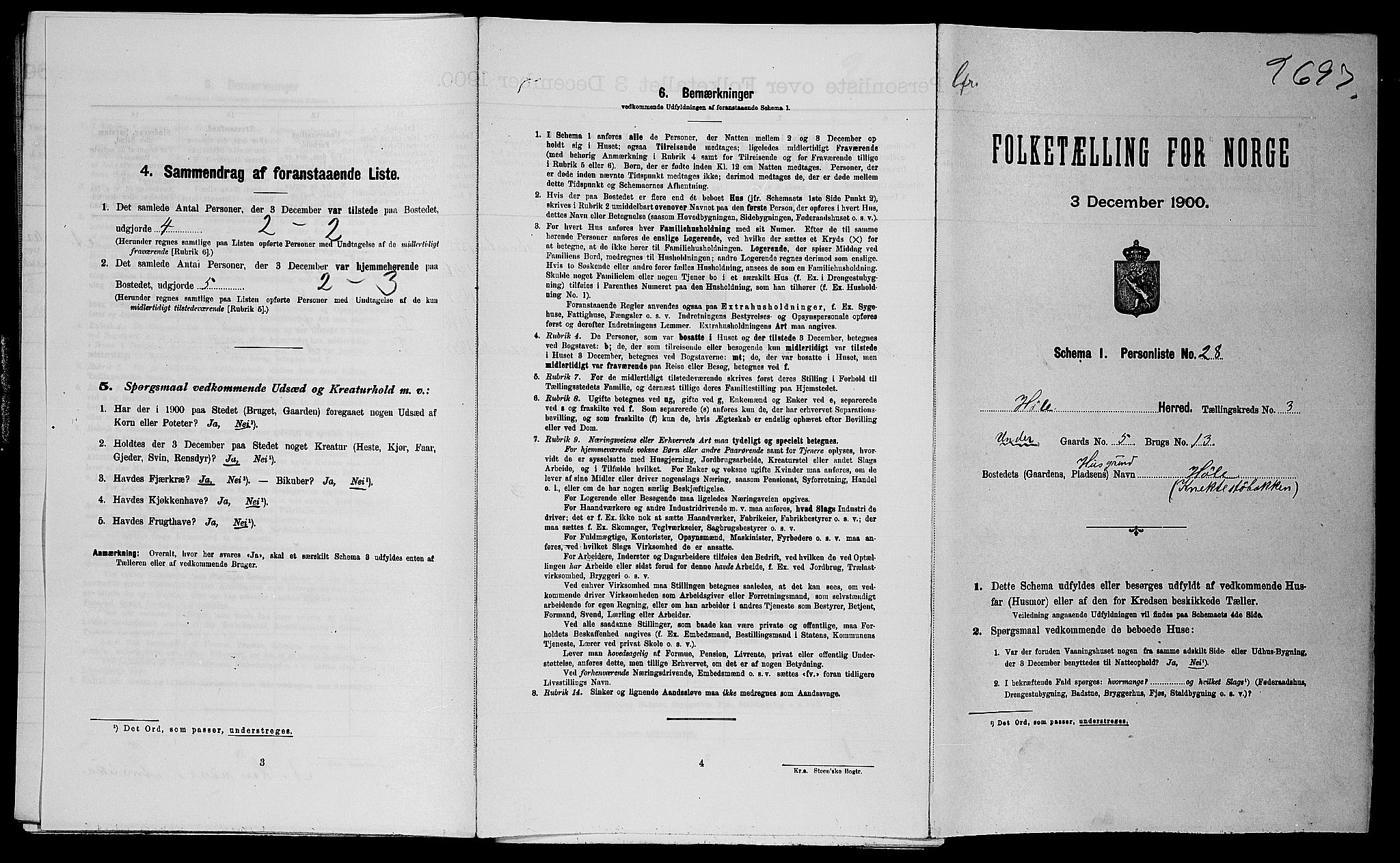 SAST, Folketelling 1900 for 1128 Høle herred, 1900, s. 188