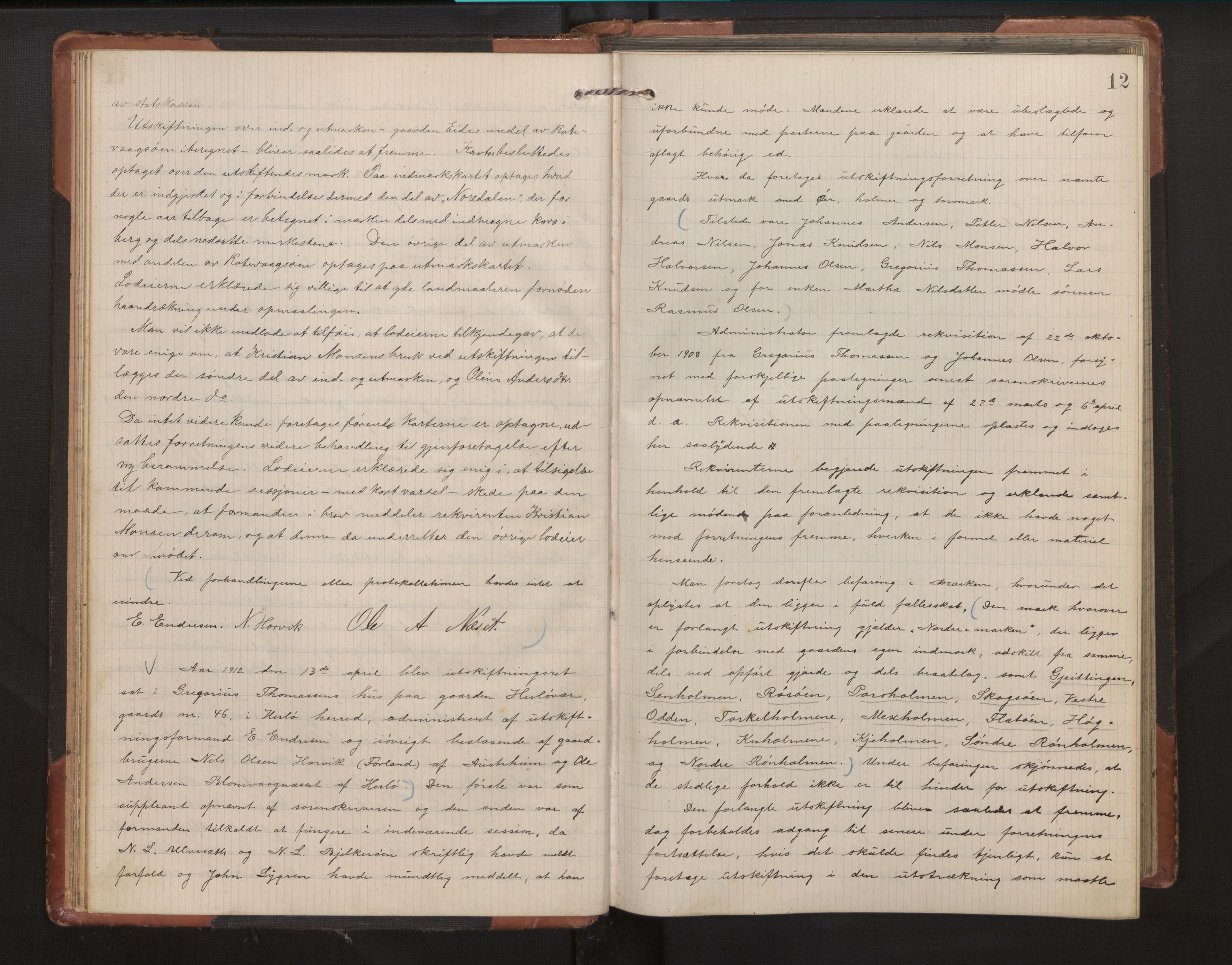Hordaland jordskiftedøme - II Ytre Nordhordland jordskiftedistrikt, AV/SAB-A-6901/A/Aa/L0023: Forhandlingsprotokoll, 1911-1915, s. 11b-12a