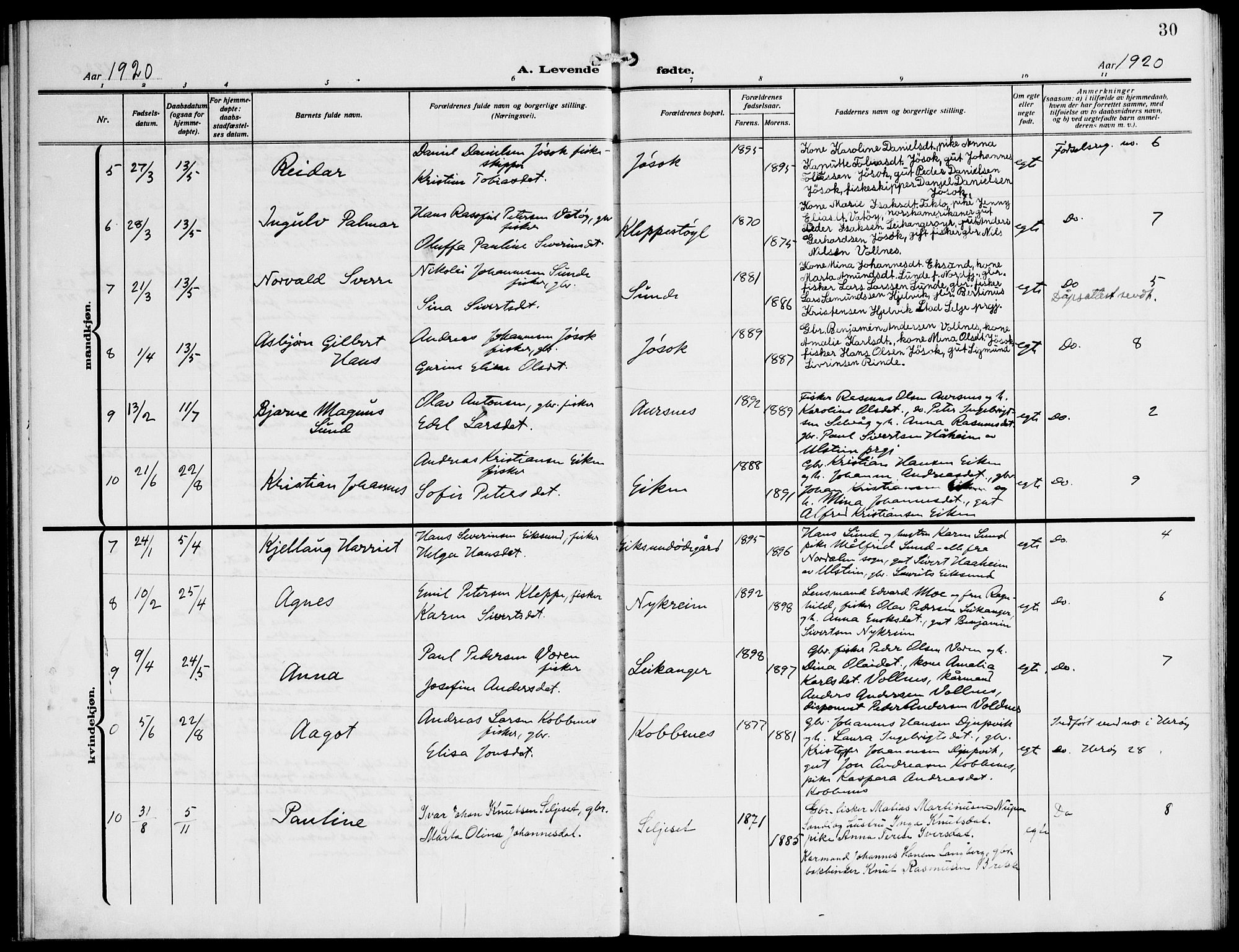 Ministerialprotokoller, klokkerbøker og fødselsregistre - Møre og Romsdal, AV/SAT-A-1454/508/L0096: Ministerialbok nr. 508A03, 1911-1920, s. 30