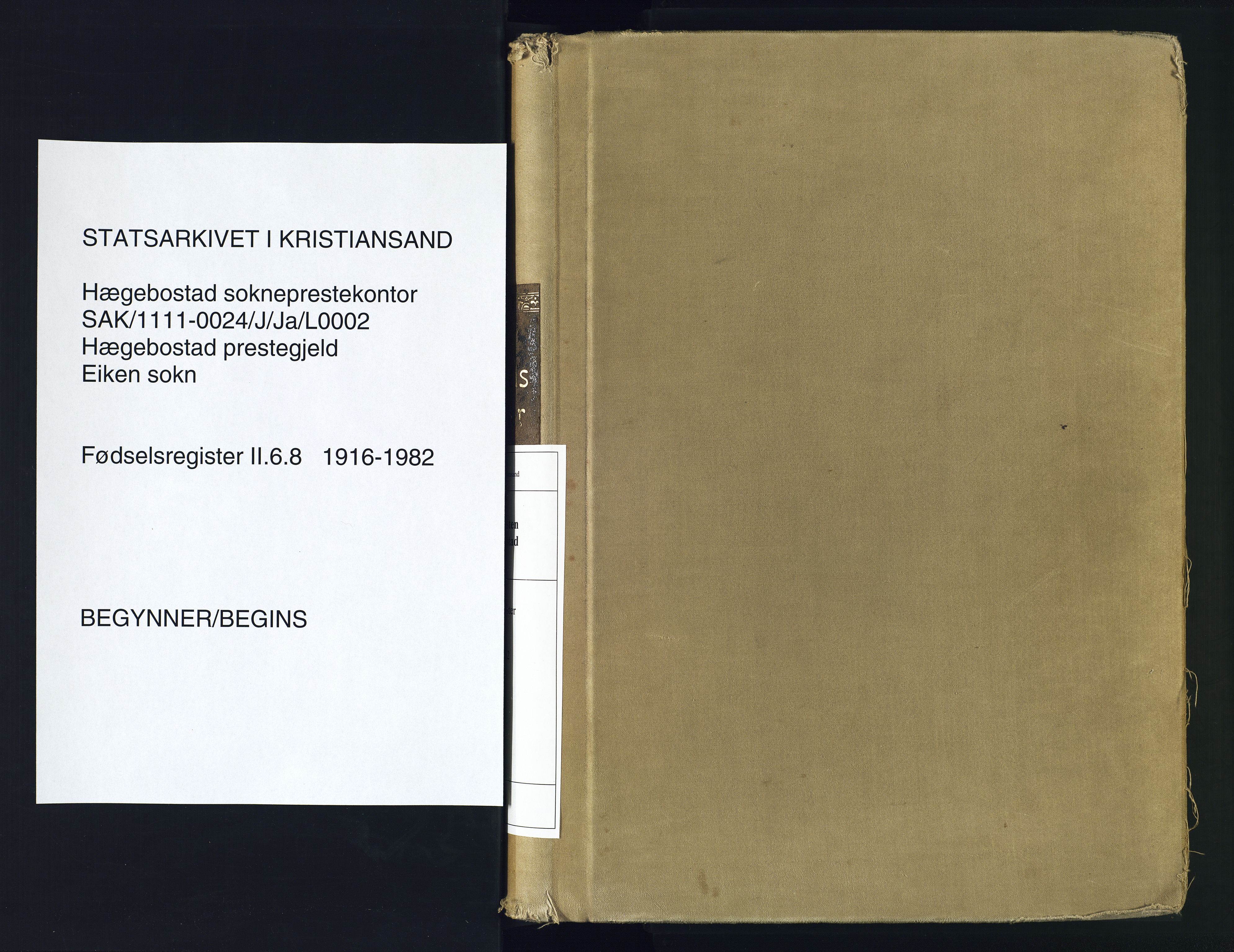 Hægebostad sokneprestkontor, SAK/1111-0024/J/Ja/L0002: Fødselsregister nr. II.6.8, 1916-1982