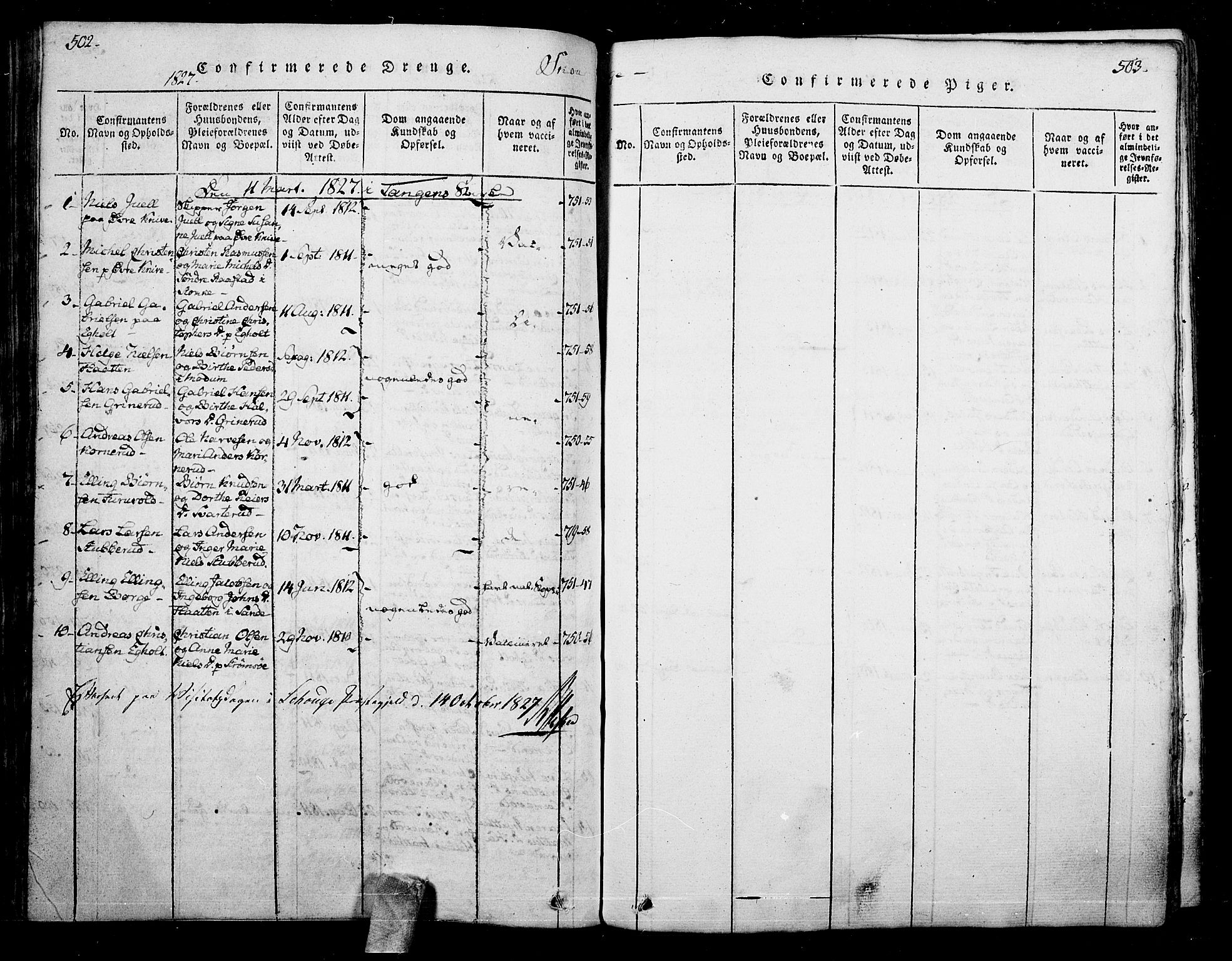 Skoger kirkebøker, AV/SAKO-A-59/F/Fa/L0002: Ministerialbok nr. I 2 /2, 1814-1842, s. 502-503