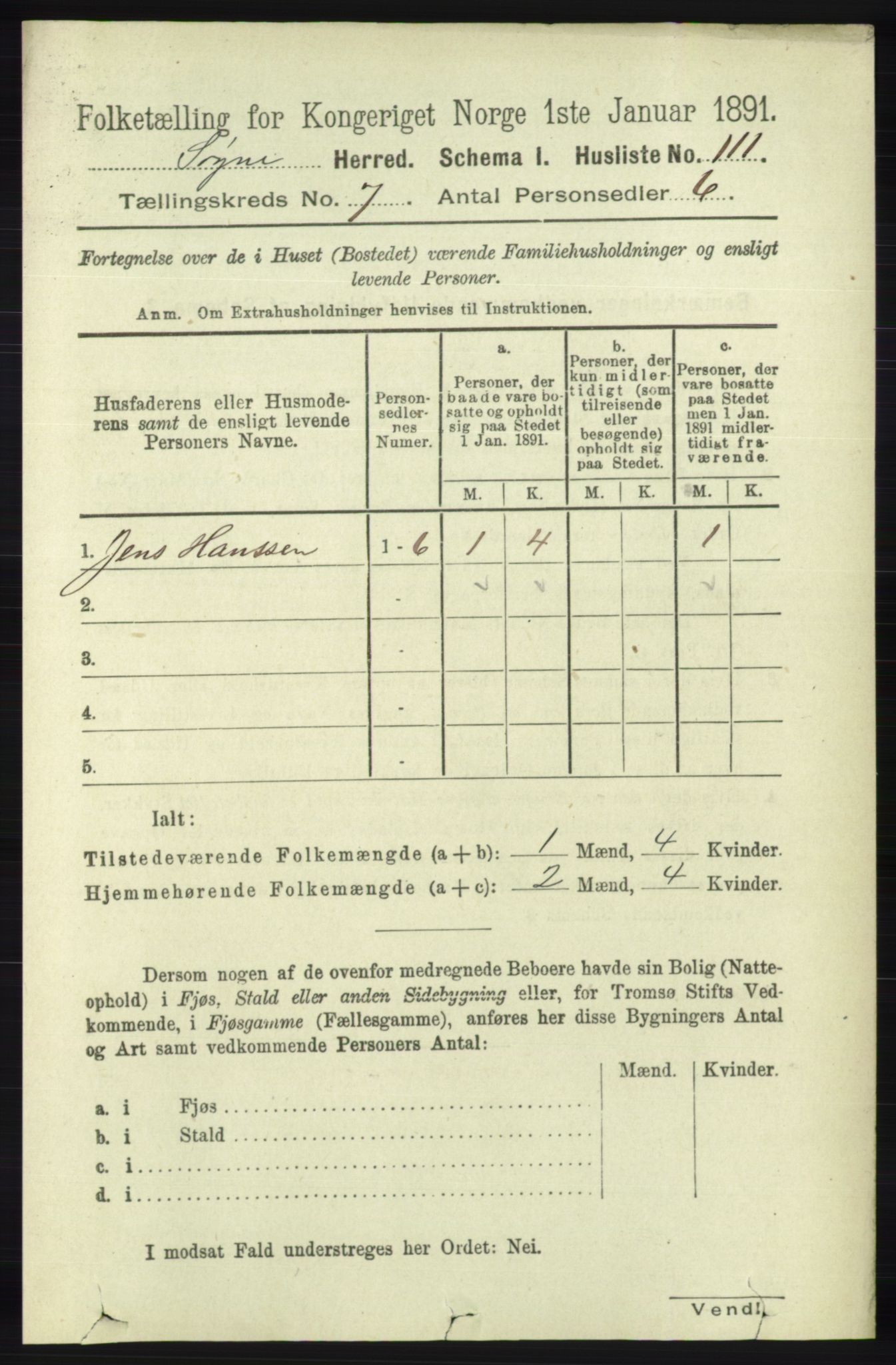 RA, Folketelling 1891 for 1018 Søgne herred, 1891, s. 1534