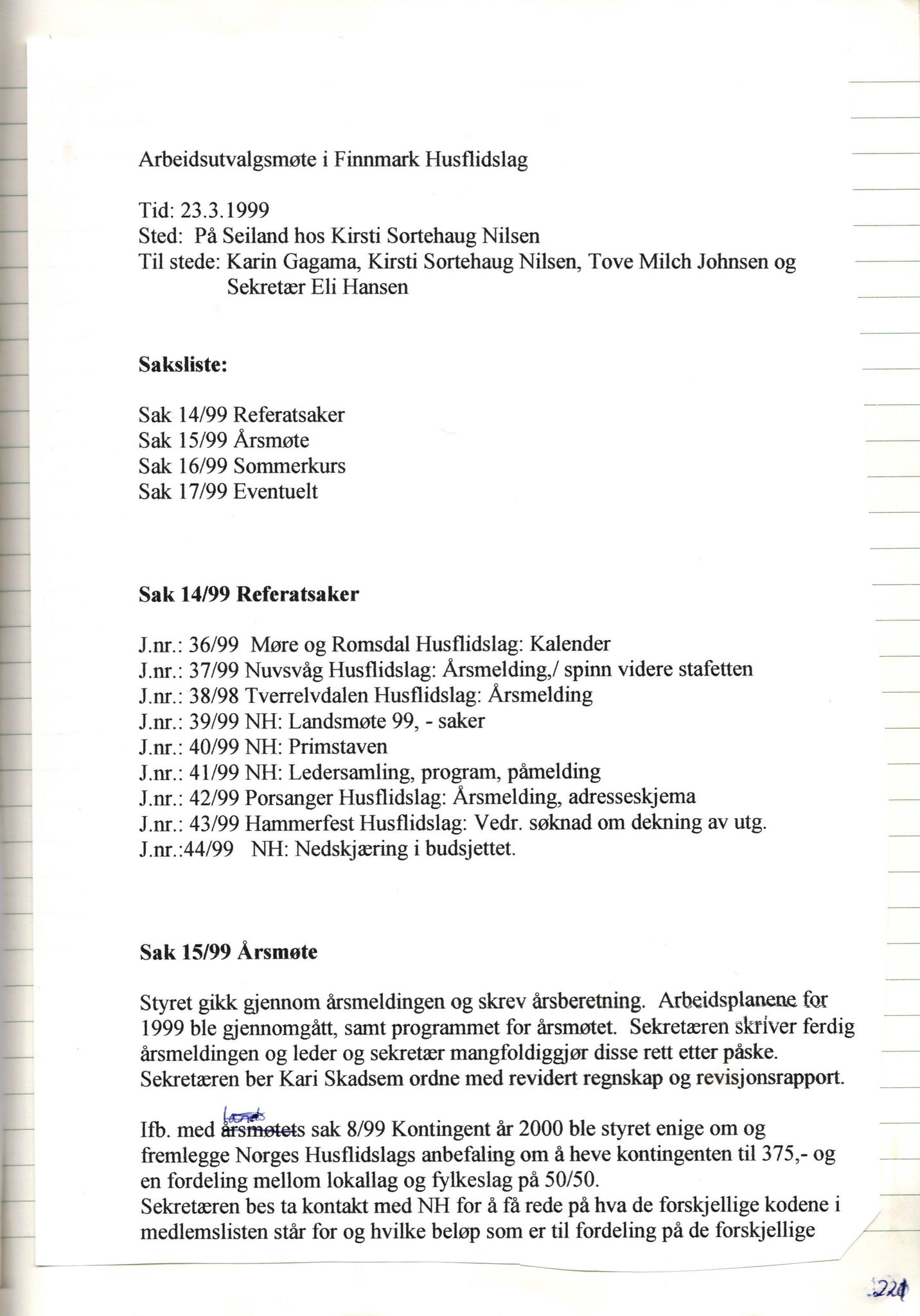 Finnmark Husflidslag, FMFB/A-1134/A/L0004: Møtebok, 1995-2000, s. 227