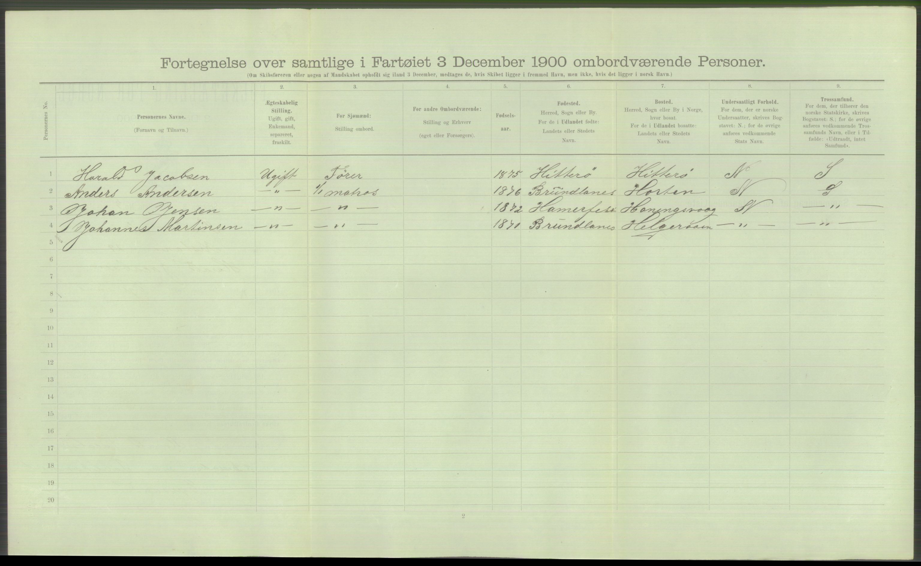 RA, Folketelling 1900 - skipslister med personlister for skip i norske havner, utenlandske havner og til havs, 1900, s. 840