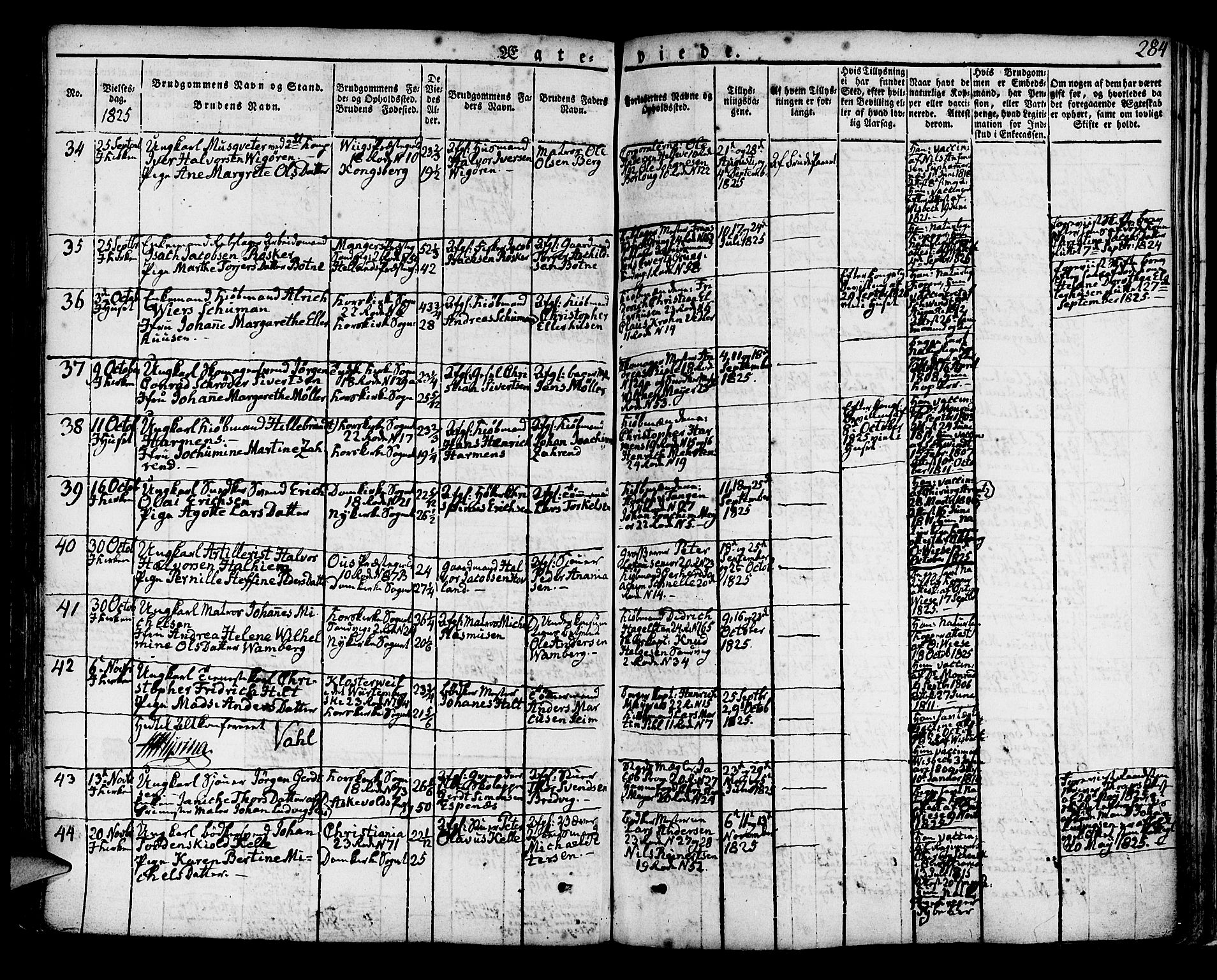 Korskirken sokneprestembete, AV/SAB-A-76101/H/Hab: Klokkerbok nr. A 3, 1821-1831, s. 284