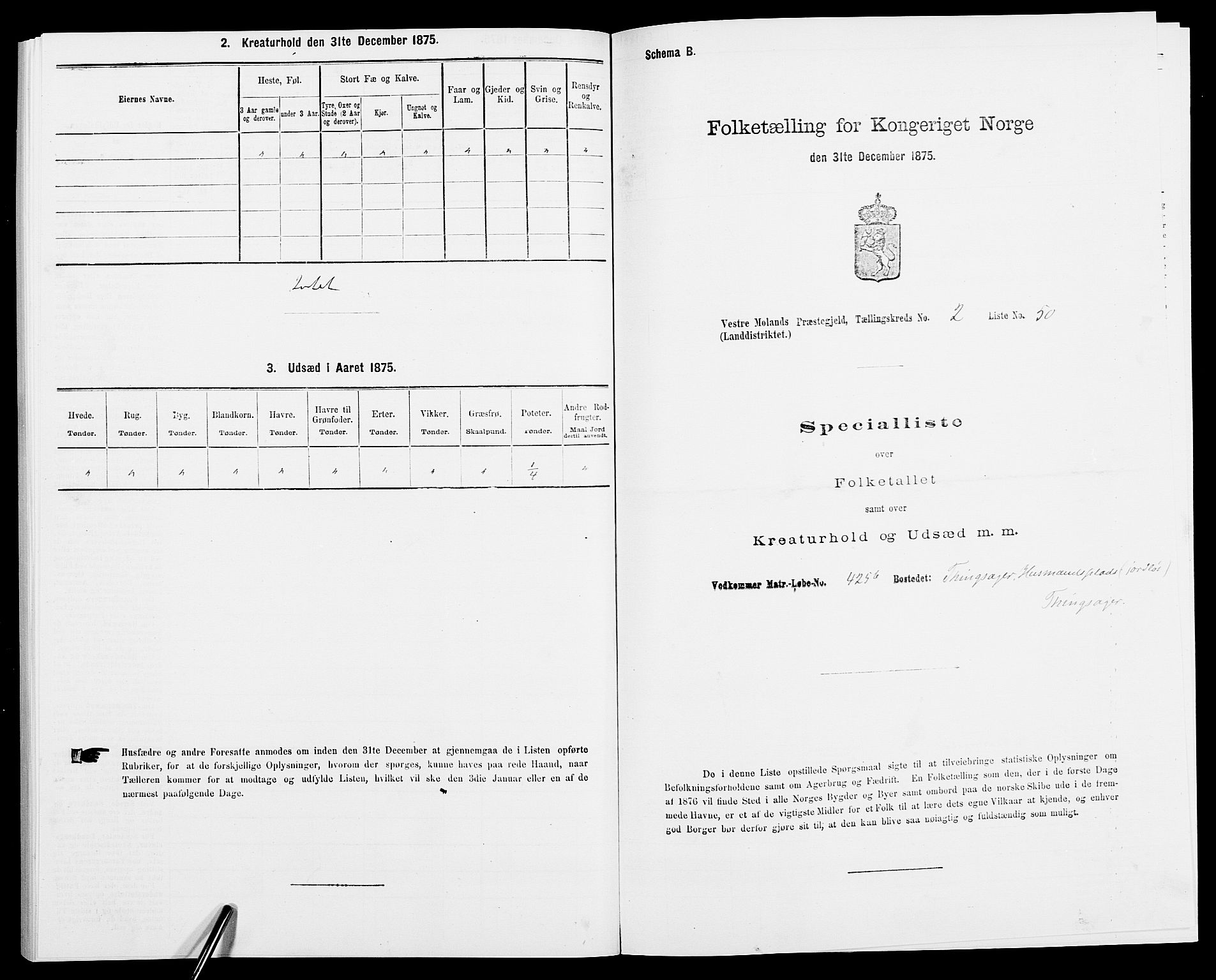 SAK, Folketelling 1875 for 0926L Vestre Moland prestegjeld, Vestre Moland sokn, 1875, s. 275