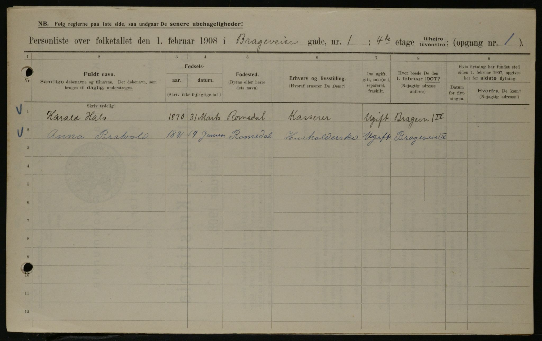 OBA, Kommunal folketelling 1.2.1908 for Kristiania kjøpstad, 1908, s. 7819