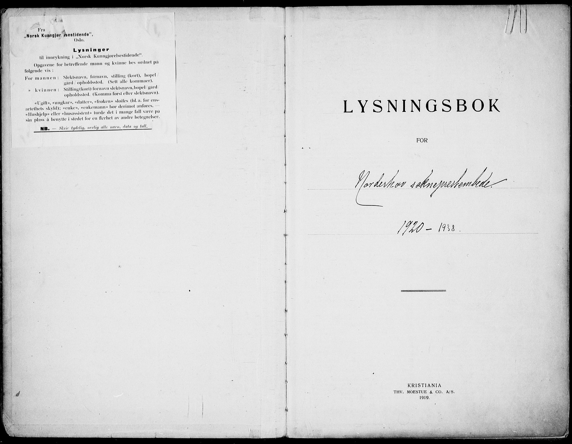 Norderhov kirkebøker, AV/SAKO-A-237/H/Ha/L0004: Lysningsprotokoll nr. 4, 1920-1938