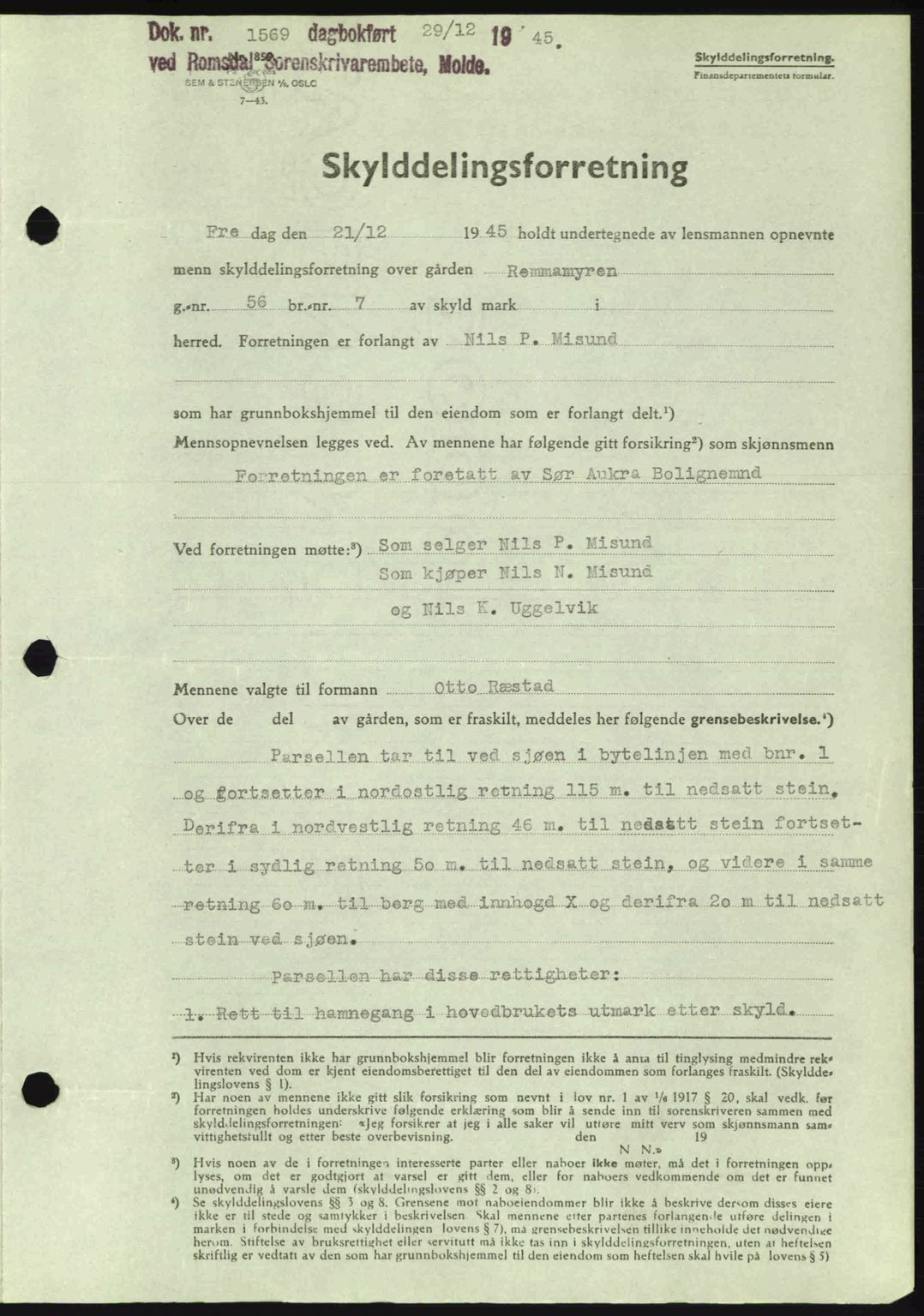 Romsdal sorenskriveri, SAT/A-4149/1/2/2C: Pantebok nr. A18, 1945-1945, Dagboknr: 1569/1945