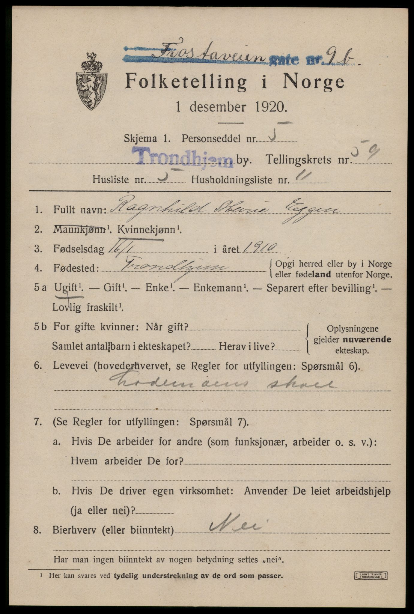 SAT, Folketelling 1920 for 1601 Trondheim kjøpstad, 1920, s. 119566