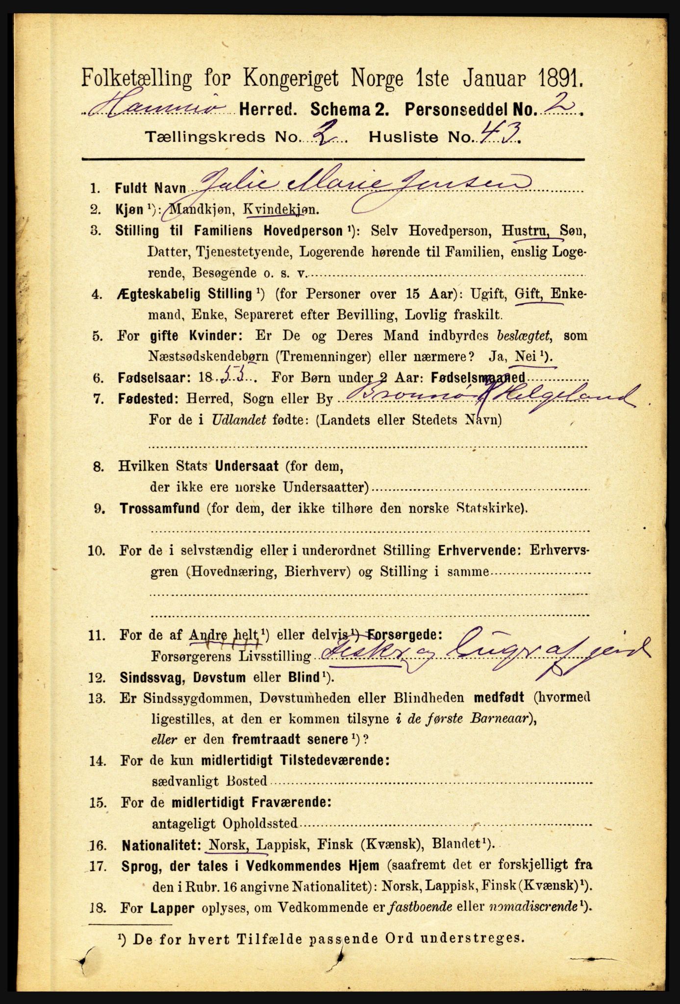RA, Folketelling 1891 for 1849 Hamarøy herred, 1891, s. 818