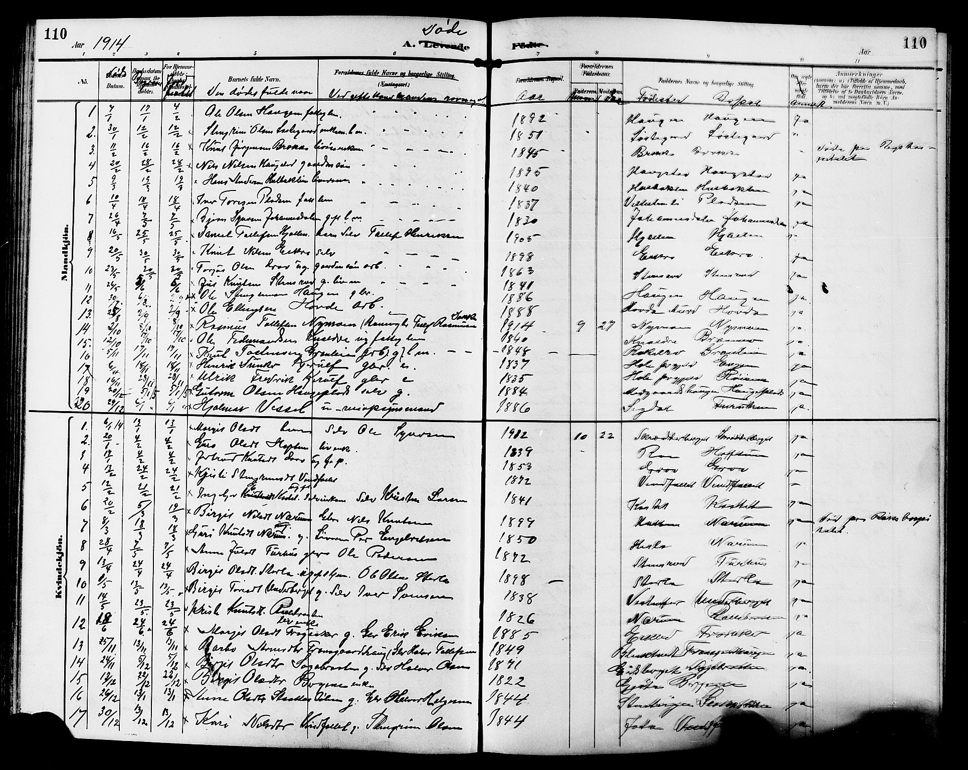 Gol kirkebøker, AV/SAKO-A-226/G/Ga/L0003: Klokkerbok nr. I 3, 1887-1914, s. 110