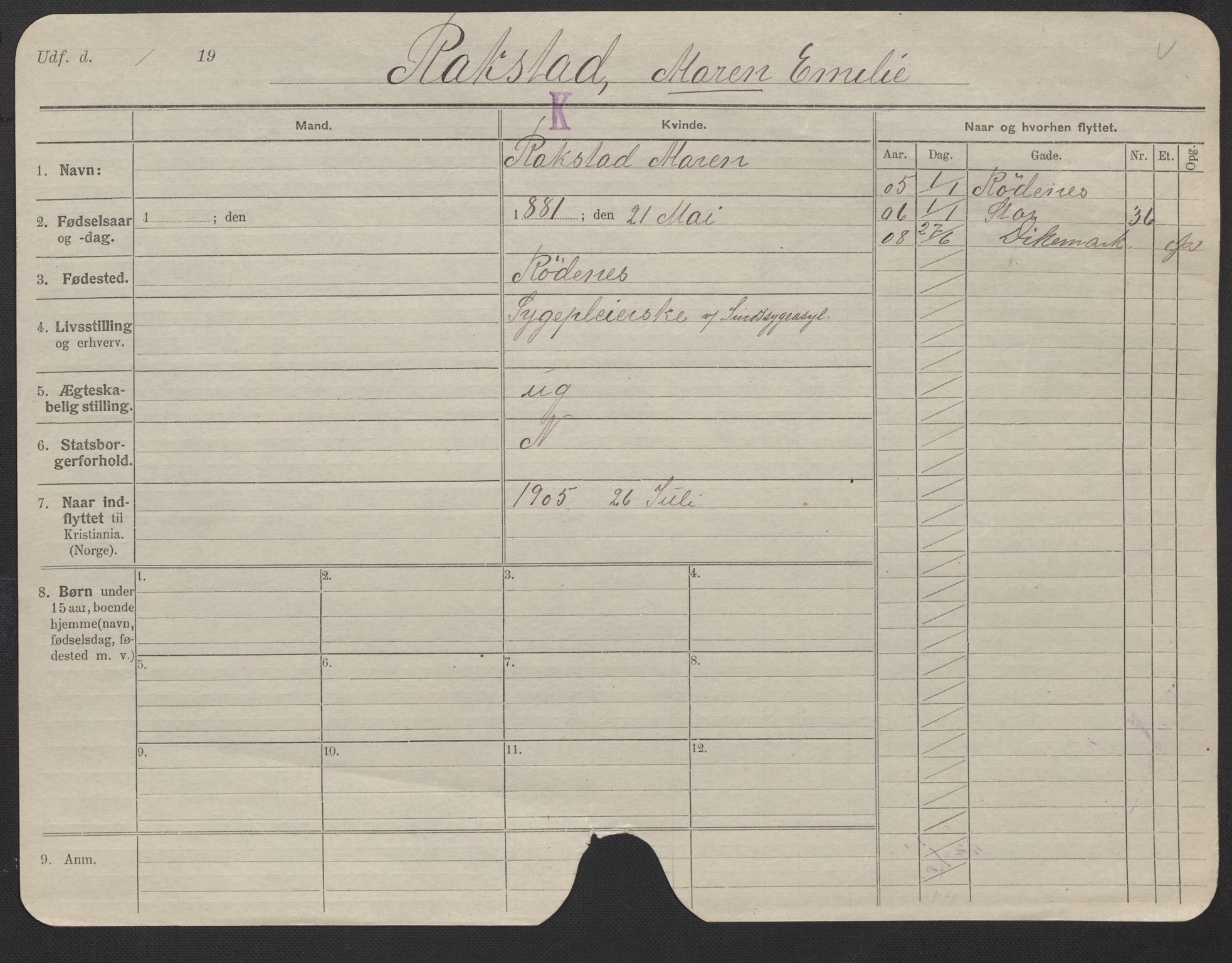 Oslo folkeregister, Registerkort, AV/SAO-A-11715/F/Fa/Fac/L0023: Kvinner, 1906-1914, s. 27a