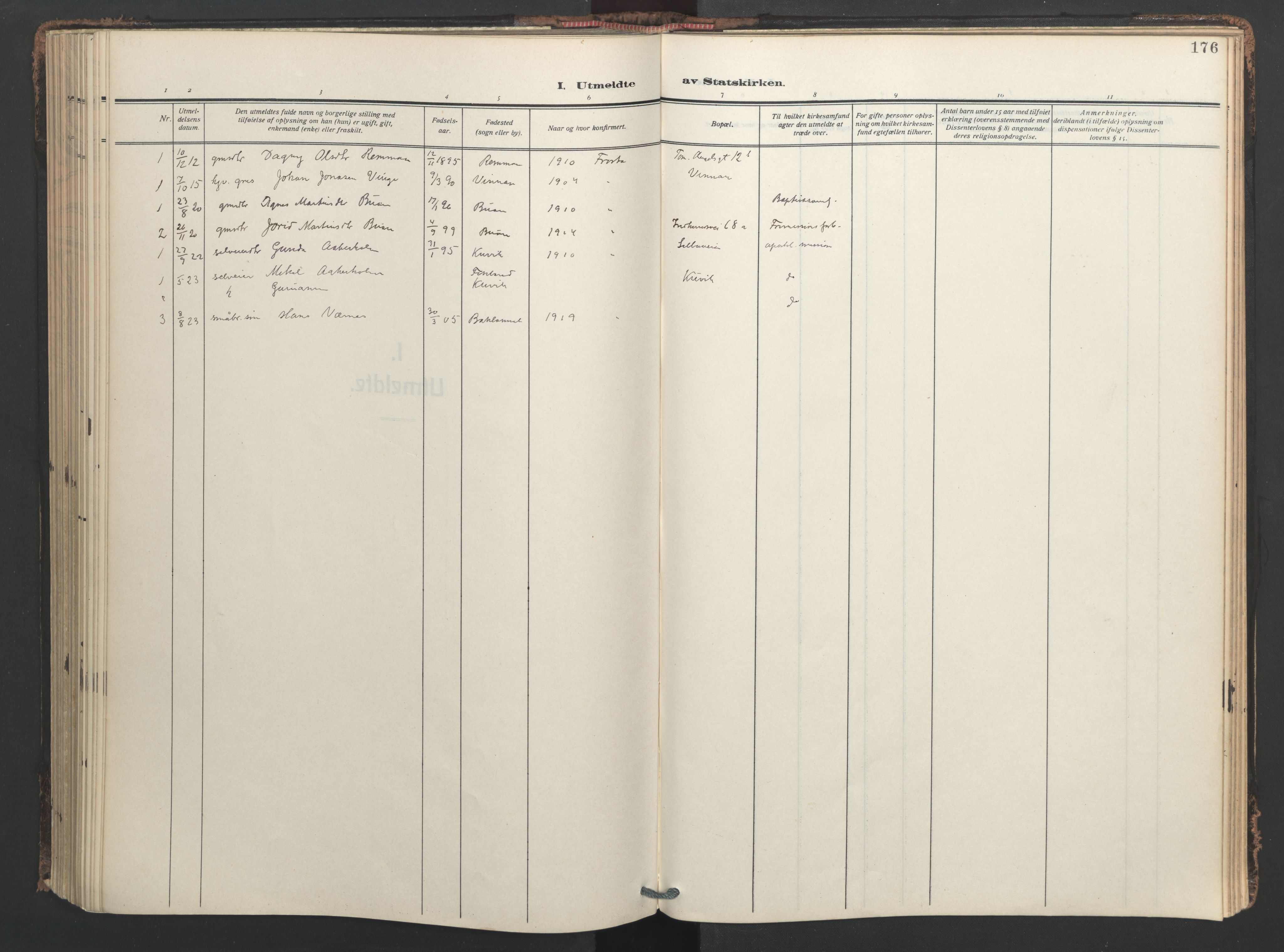 Ministerialprotokoller, klokkerbøker og fødselsregistre - Nord-Trøndelag, SAT/A-1458/713/L0123: Ministerialbok nr. 713A12, 1911-1925, s. 176