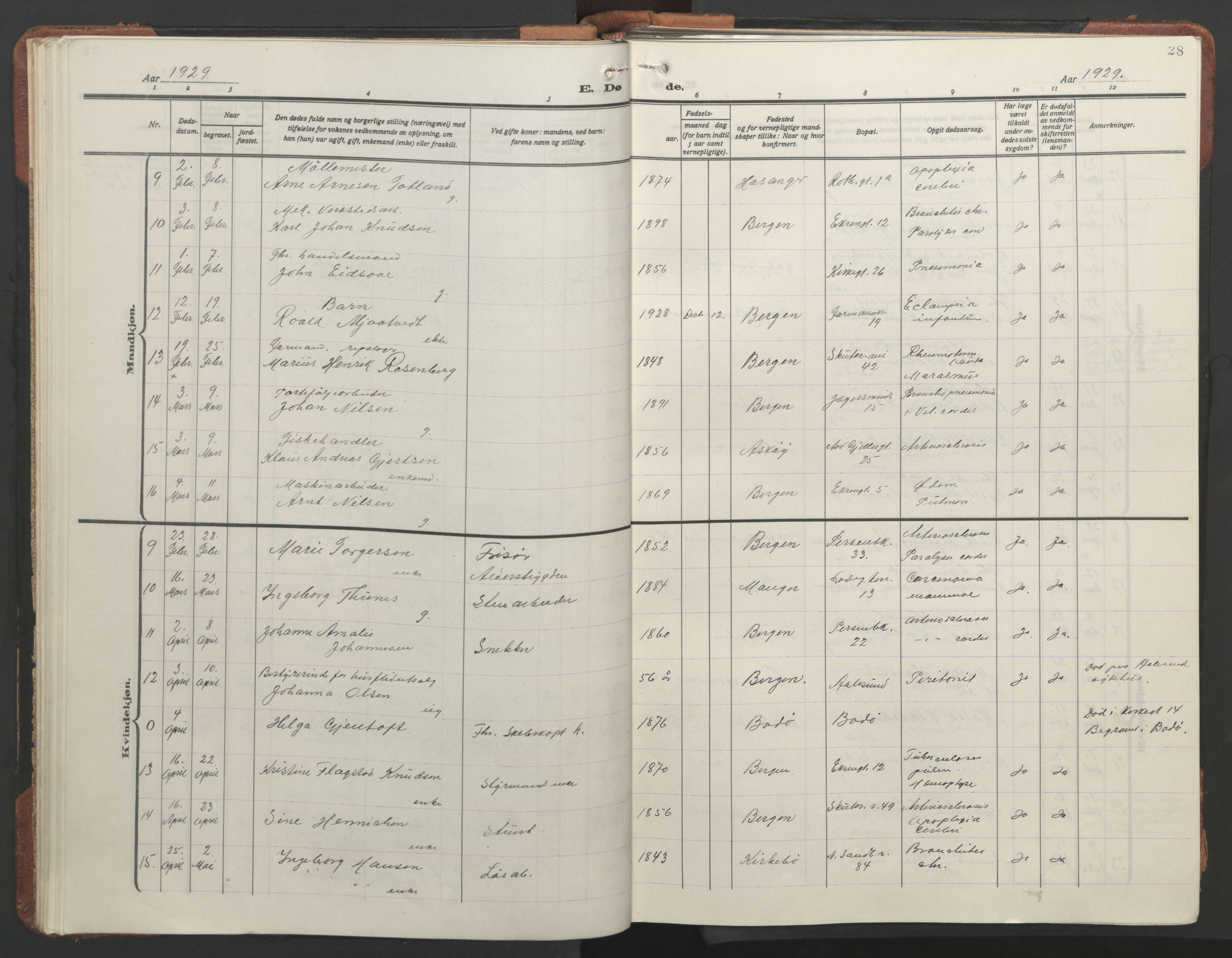 Sandviken Sokneprestembete, AV/SAB-A-77601/H/Hb/L0018: Klokkerbok nr. E 2, 1926-1962, s. 27b-28a