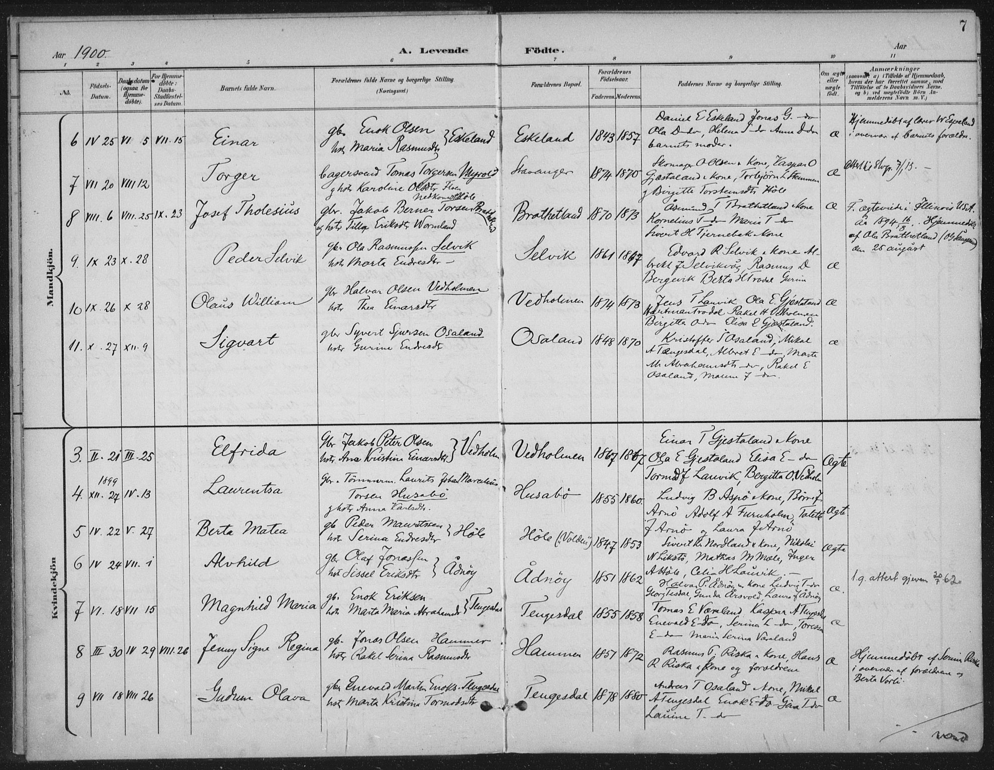 Høgsfjord sokneprestkontor, AV/SAST-A-101624/H/Ha/Haa/L0008: Ministerialbok nr. A 8, 1898-1920, s. 7