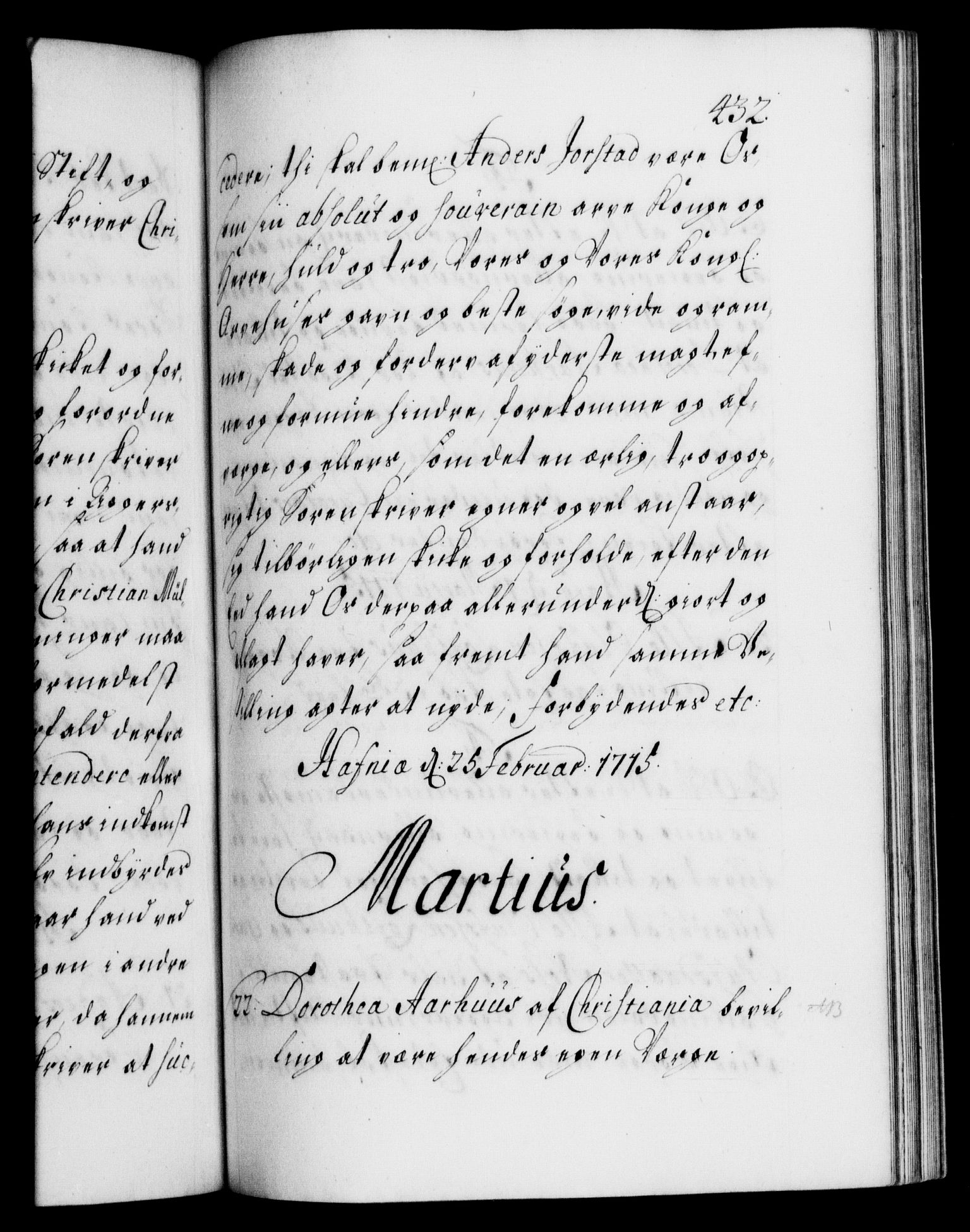 Danske Kanselli 1572-1799, AV/RA-EA-3023/F/Fc/Fca/Fcaa/L0021: Norske registre, 1712-1715, s. 432a