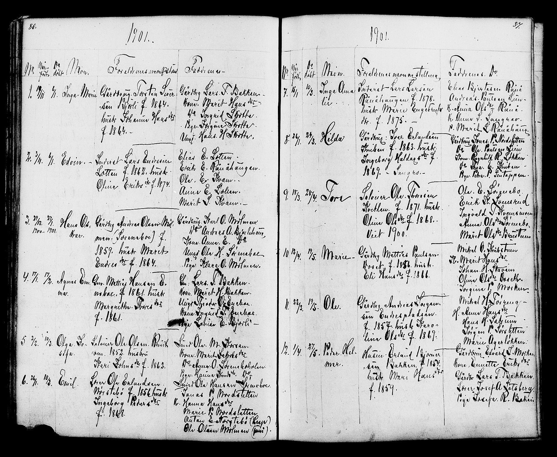 Lesja prestekontor, AV/SAH-PREST-068/H/Ha/Hab/L0006: Klokkerbok nr. 6, 1871-1904, s. 86-87