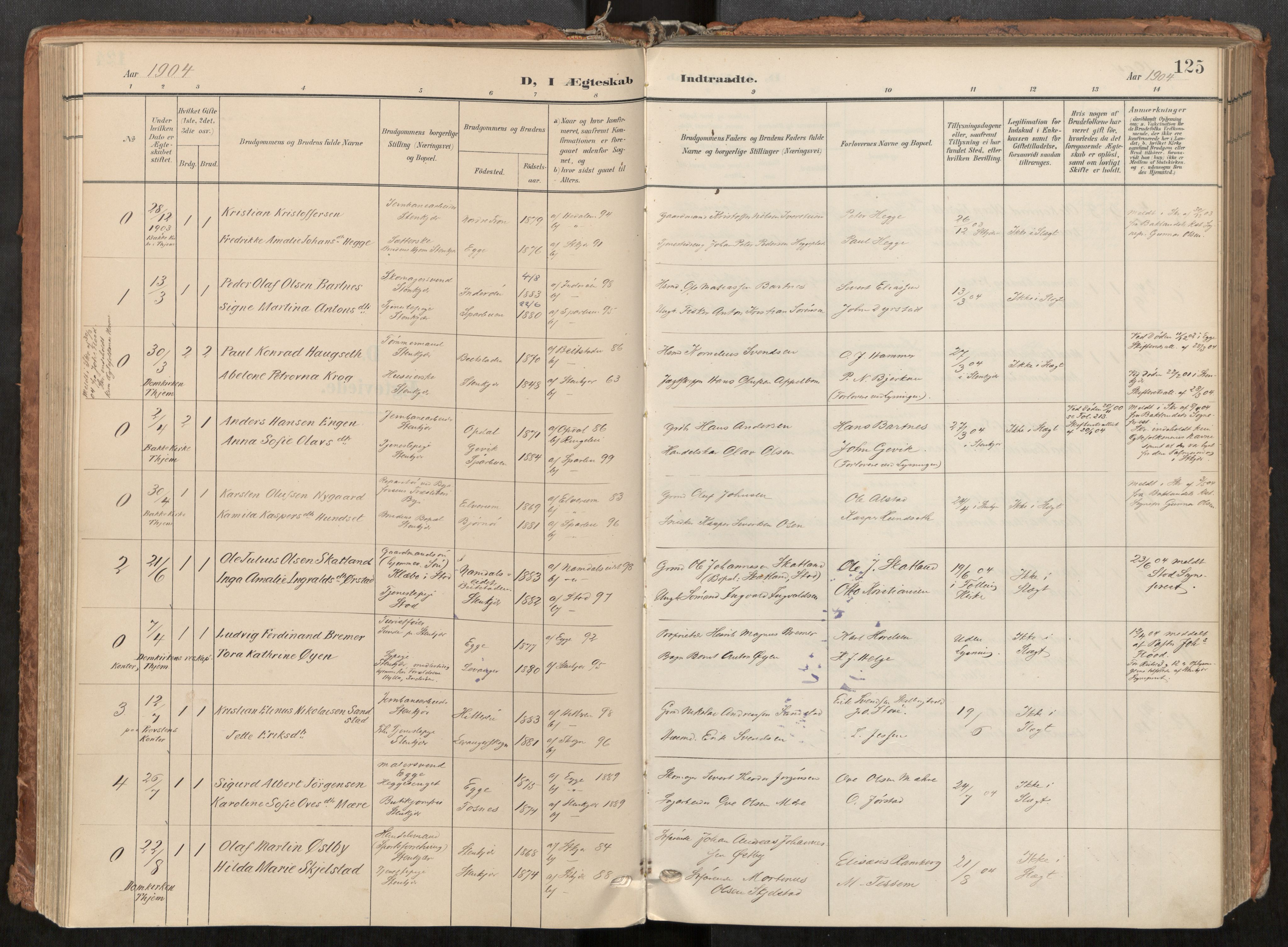 Steinkjer sokneprestkontor, SAT/A-1541/01/H/Ha/Haa/L0001: Ministerialbok nr. 1, 1904-1912, s. 125