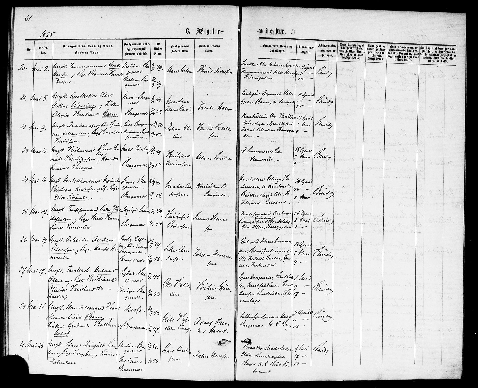 Bragernes kirkebøker, AV/SAKO-A-6/F/Fc/L0004: Ministerialbok nr. III 4, 1875-1877, s. 61
