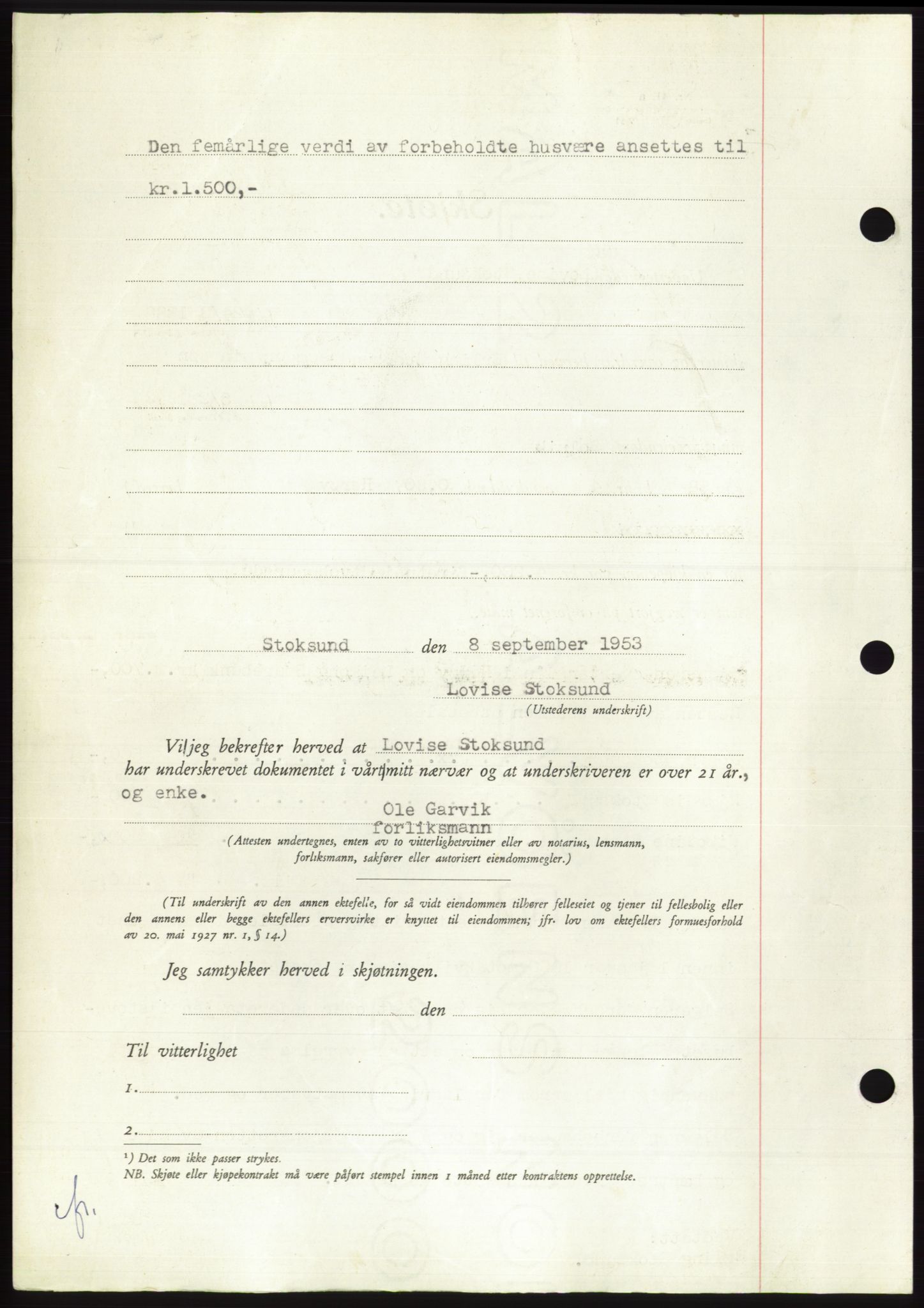 Søre Sunnmøre sorenskriveri, AV/SAT-A-4122/1/2/2C/L0095: Pantebok nr. 21A, 1953-1953, Dagboknr: 2274/1953
