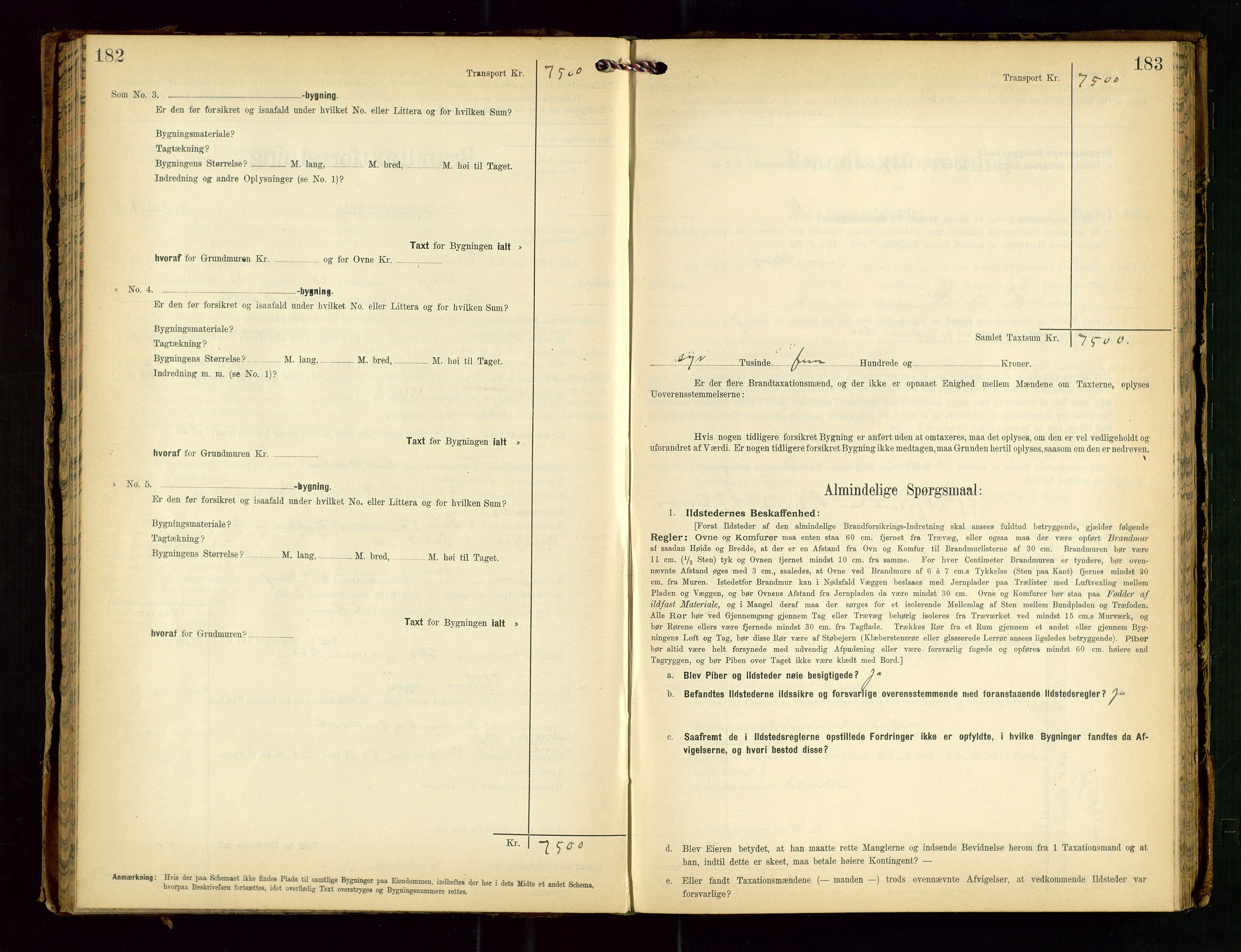 Torvestad lensmannskontor, AV/SAST-A-100307/1/Gob/L0003: "Brandtaxationsprotokol for Torvestad Lensmannsdistrikt", 1905-1909, s. 182-183