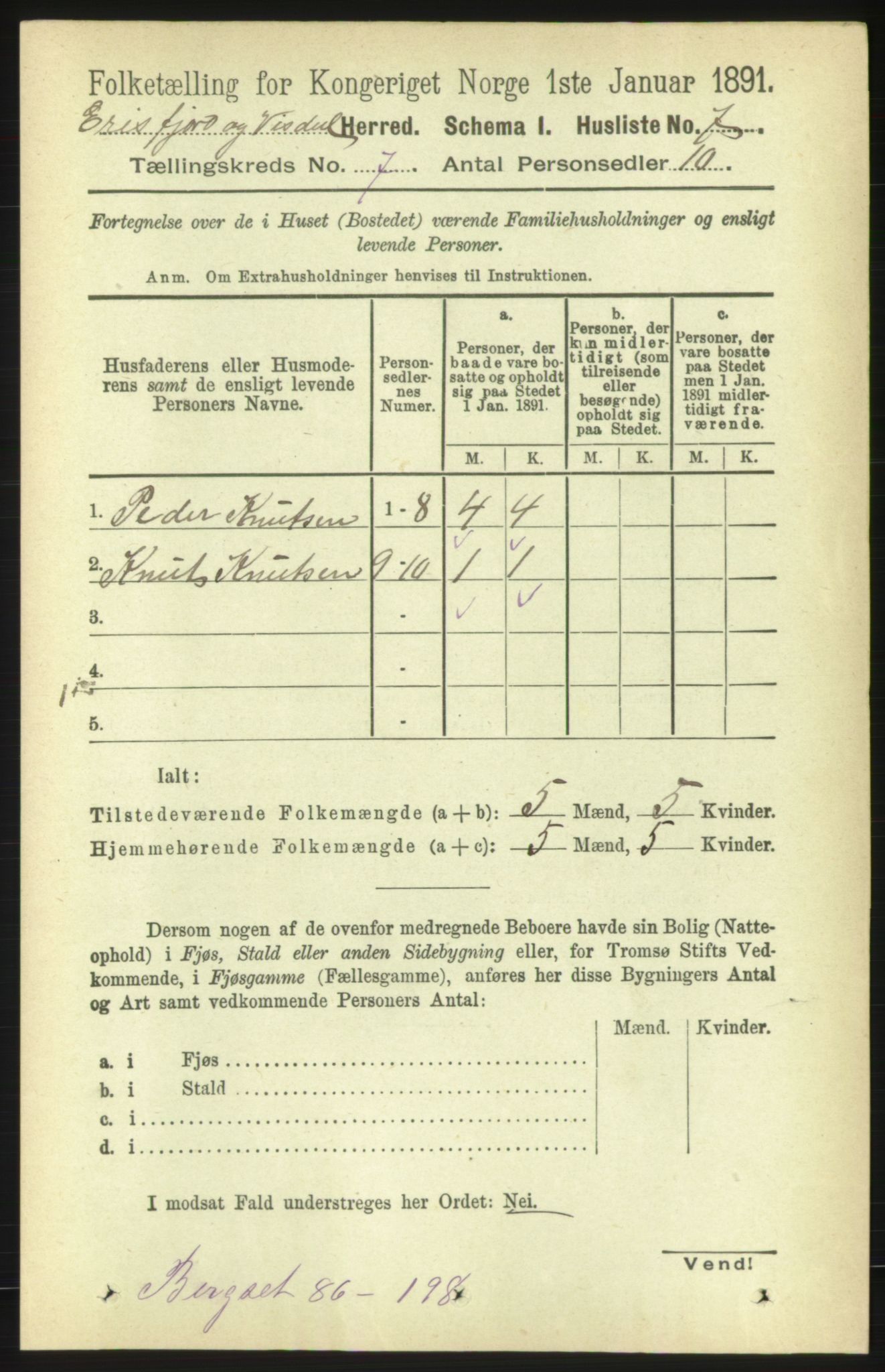 RA, Folketelling 1891 for 1542 Eresfjord og Vistdal herred, 1891, s. 1921