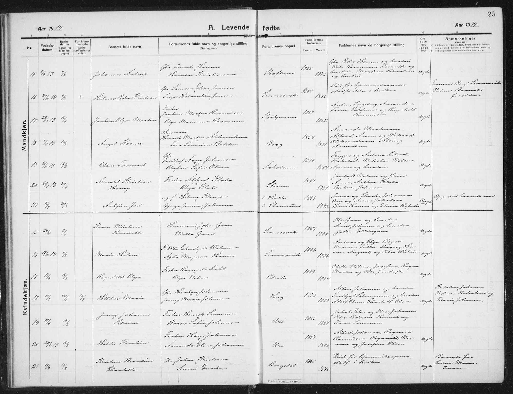 Ministerialprotokoller, klokkerbøker og fødselsregistre - Nordland, SAT/A-1459/882/L1183: Klokkerbok nr. 882C01, 1911-1938, s. 25