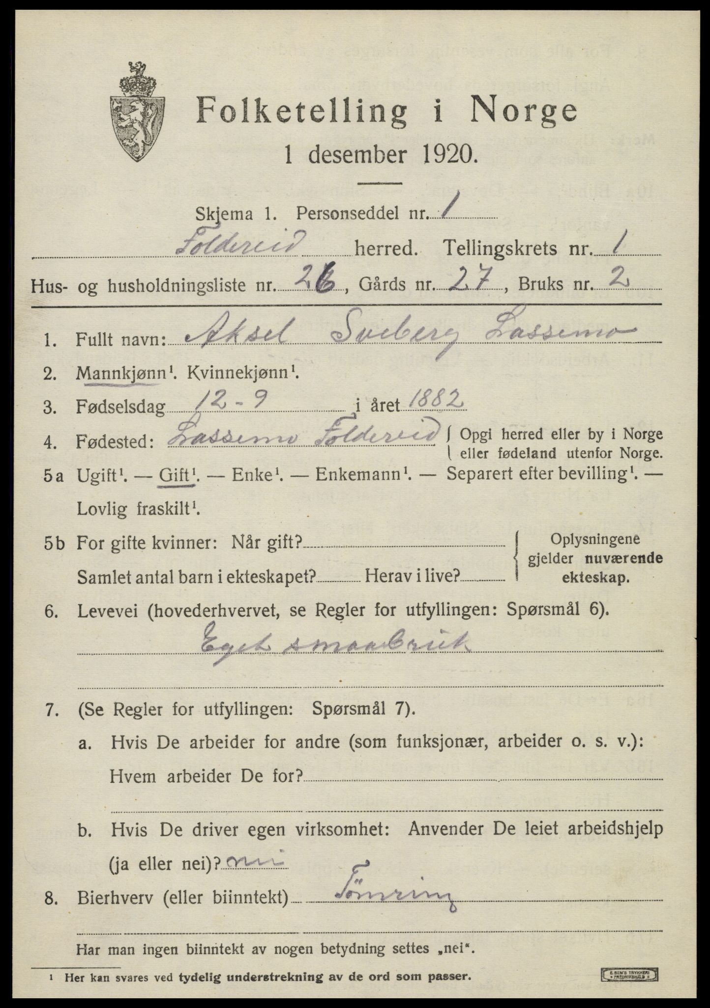 SAT, Folketelling 1920 for 1753 Foldereid herred, 1920, s. 678