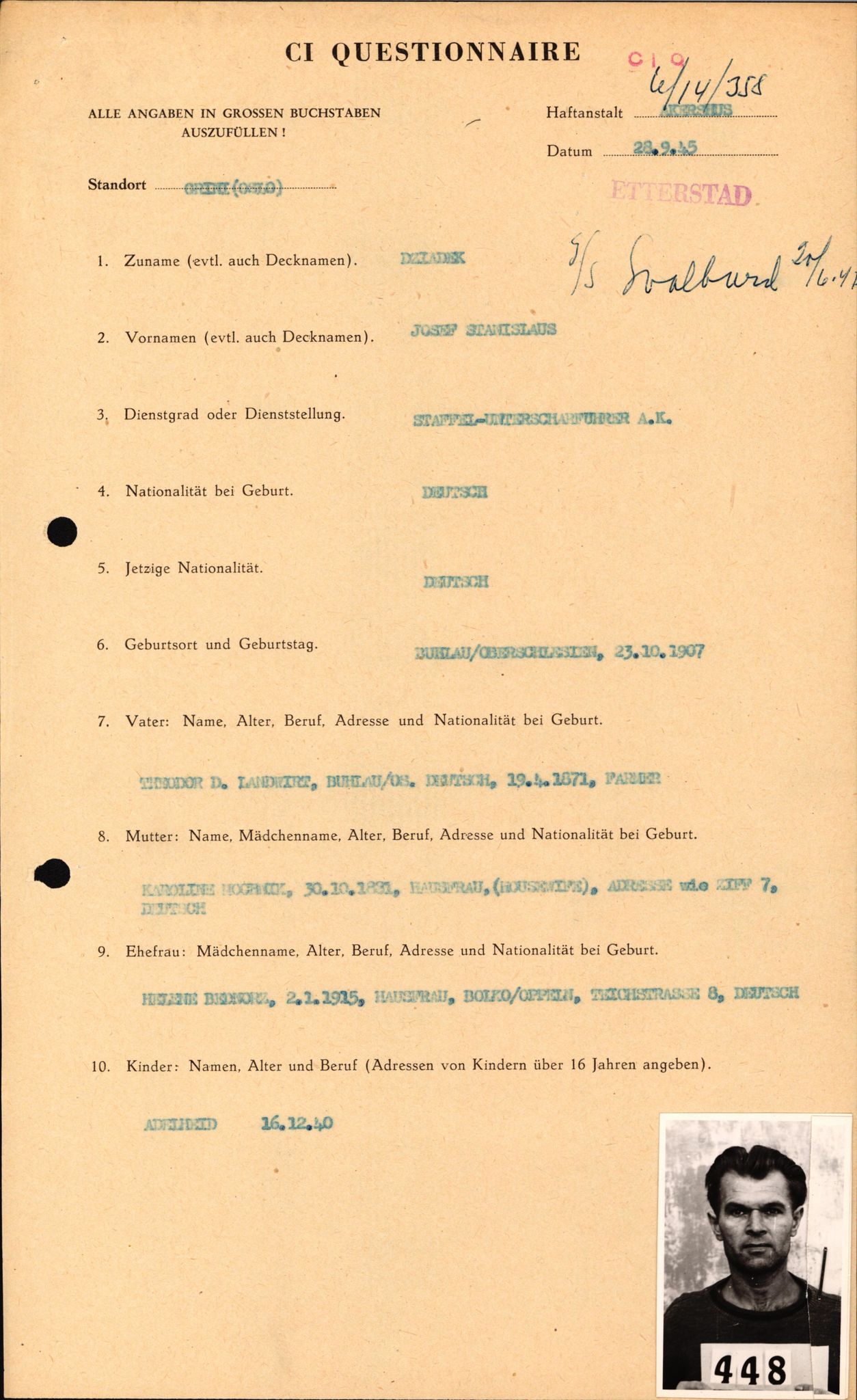 Forsvaret, Forsvarets overkommando II, AV/RA-RAFA-3915/D/Db/L0006: CI Questionaires. Tyske okkupasjonsstyrker i Norge. Tyskere., 1945-1946, s. 362