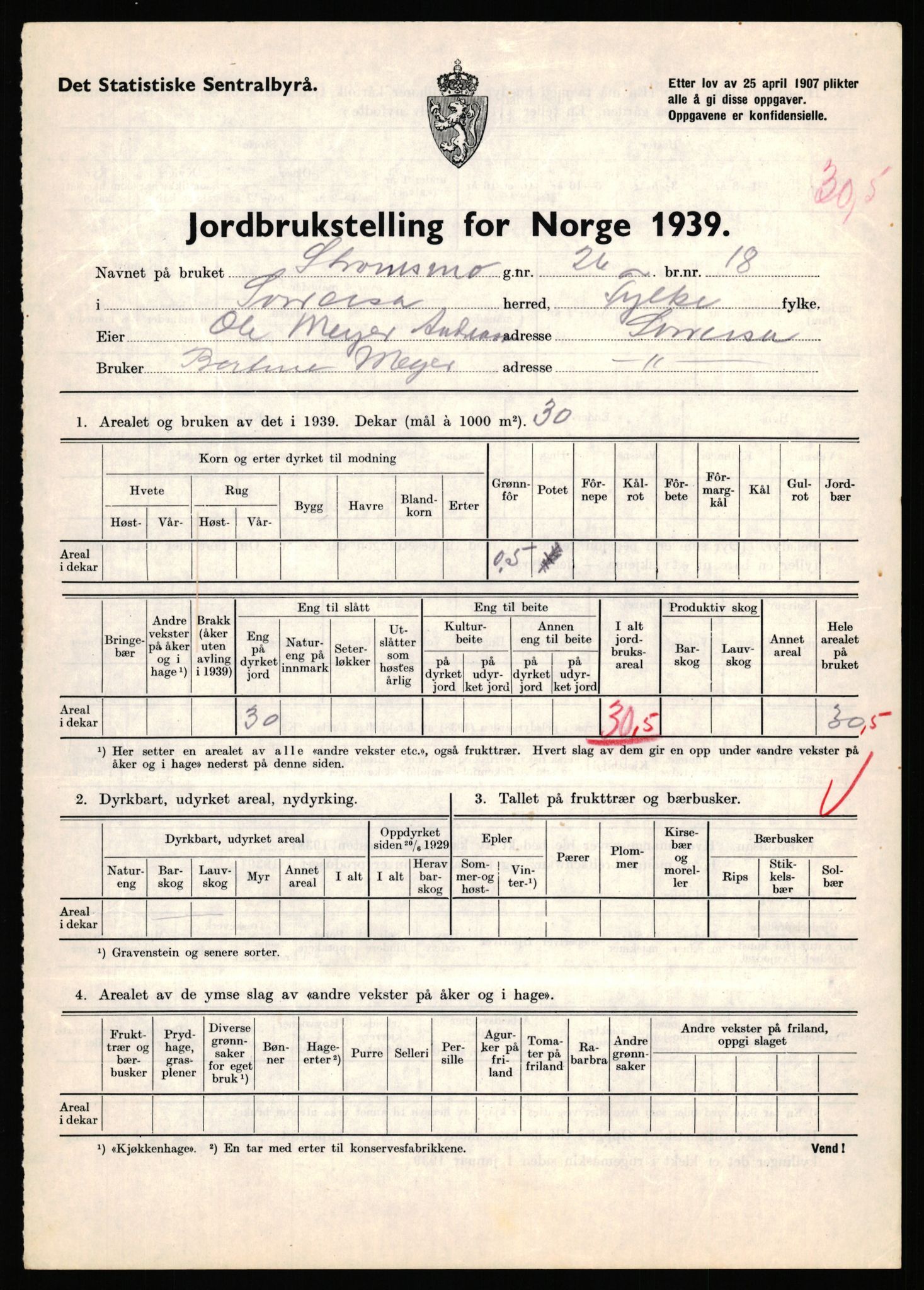 Statistisk sentralbyrå, Næringsøkonomiske emner, Jordbruk, skogbruk, jakt, fiske og fangst, AV/RA-S-2234/G/Gb/L0341: Troms: Sørreisa og Tranøy, 1939, s. 264