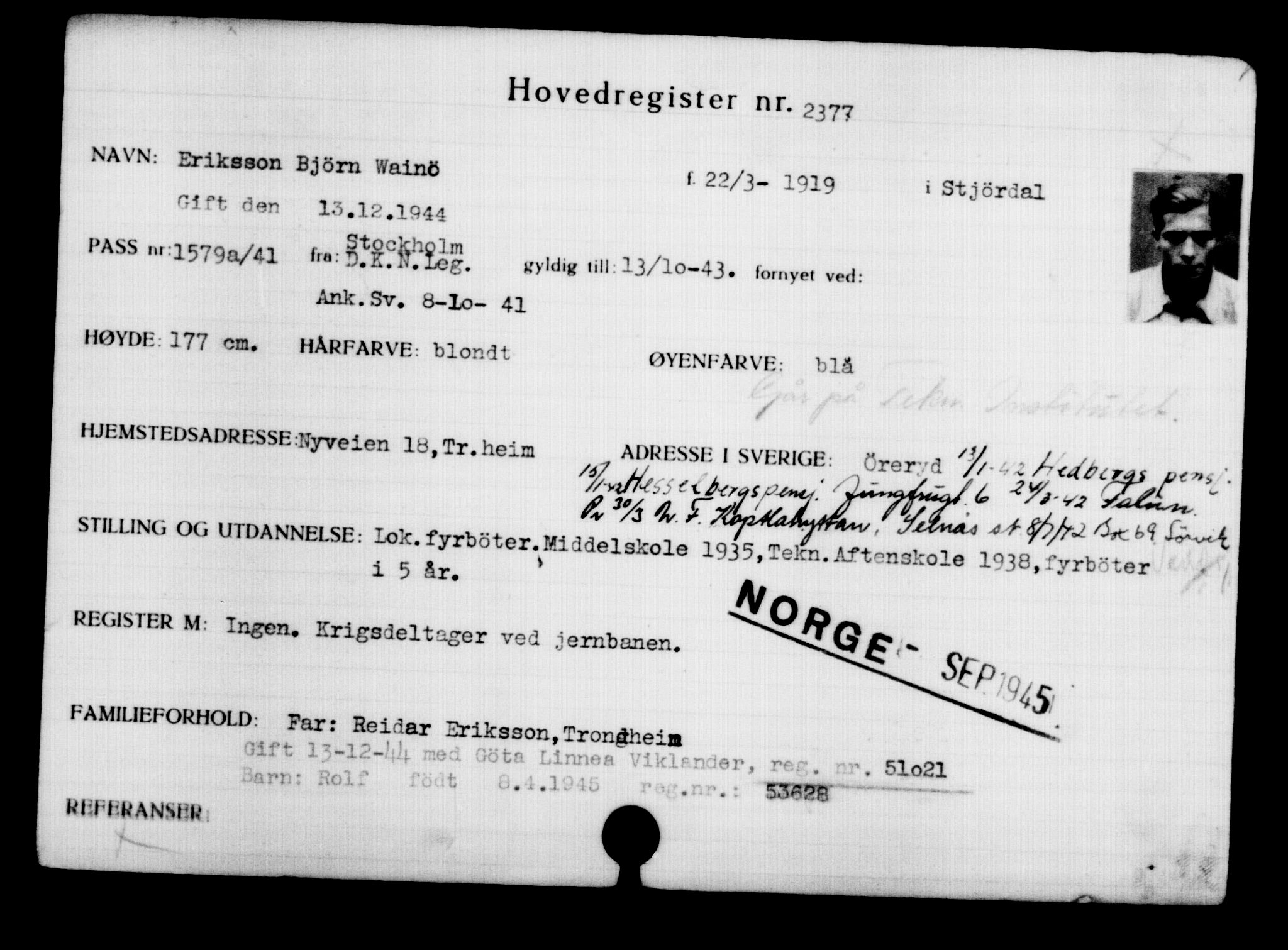 Utenriksstasjonene, Legasjonen i Stockholm, Flyktningkontoret, AV/RA-S-6753/V/Va/L0003: Kjesäterkartoteket, flyktninger med registreringsnr. 2001-3495, 1940-1945, s. 533