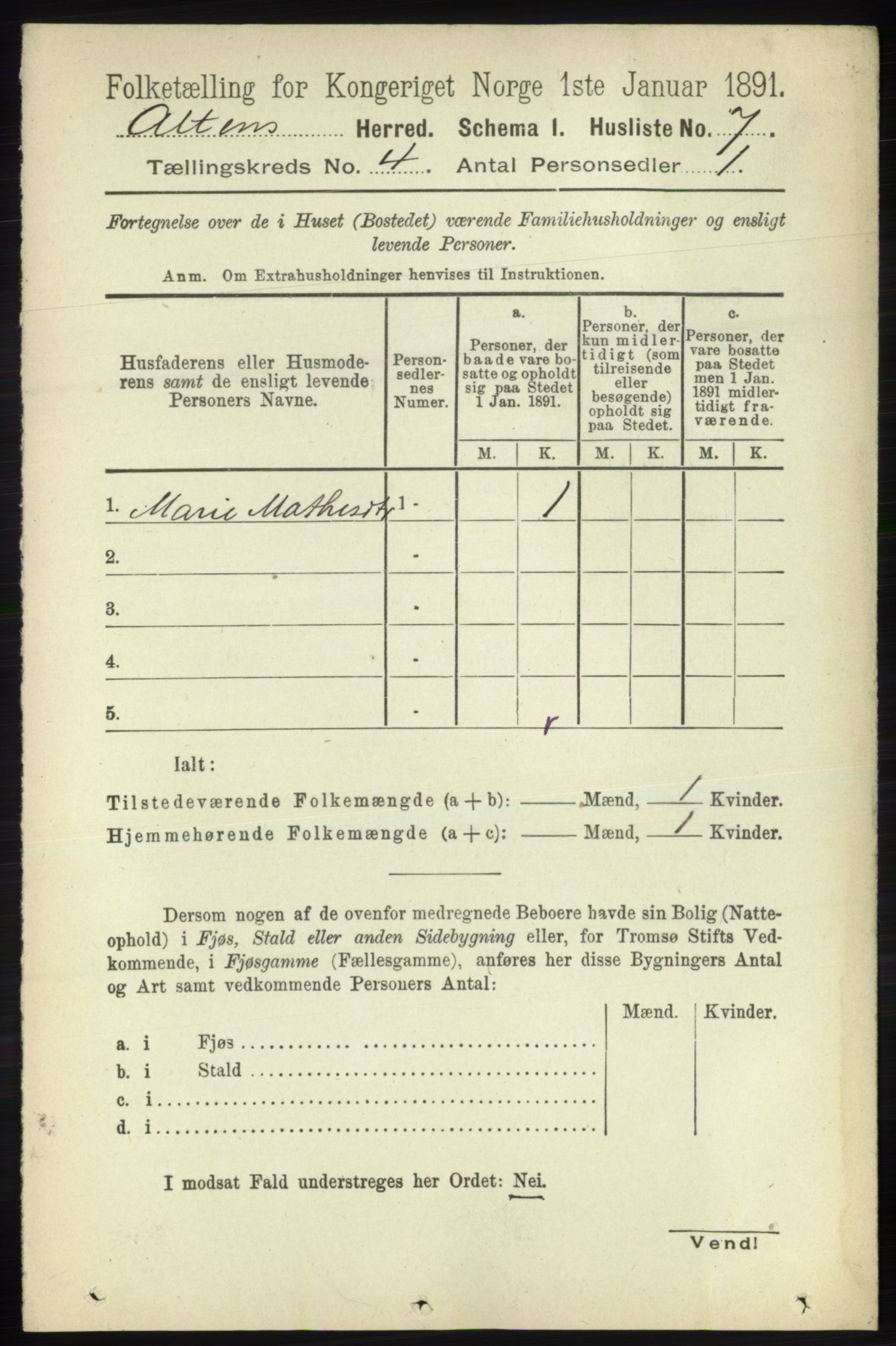 RA, Folketelling 1891 for 2012 Alta herred, 1891, s. 1317