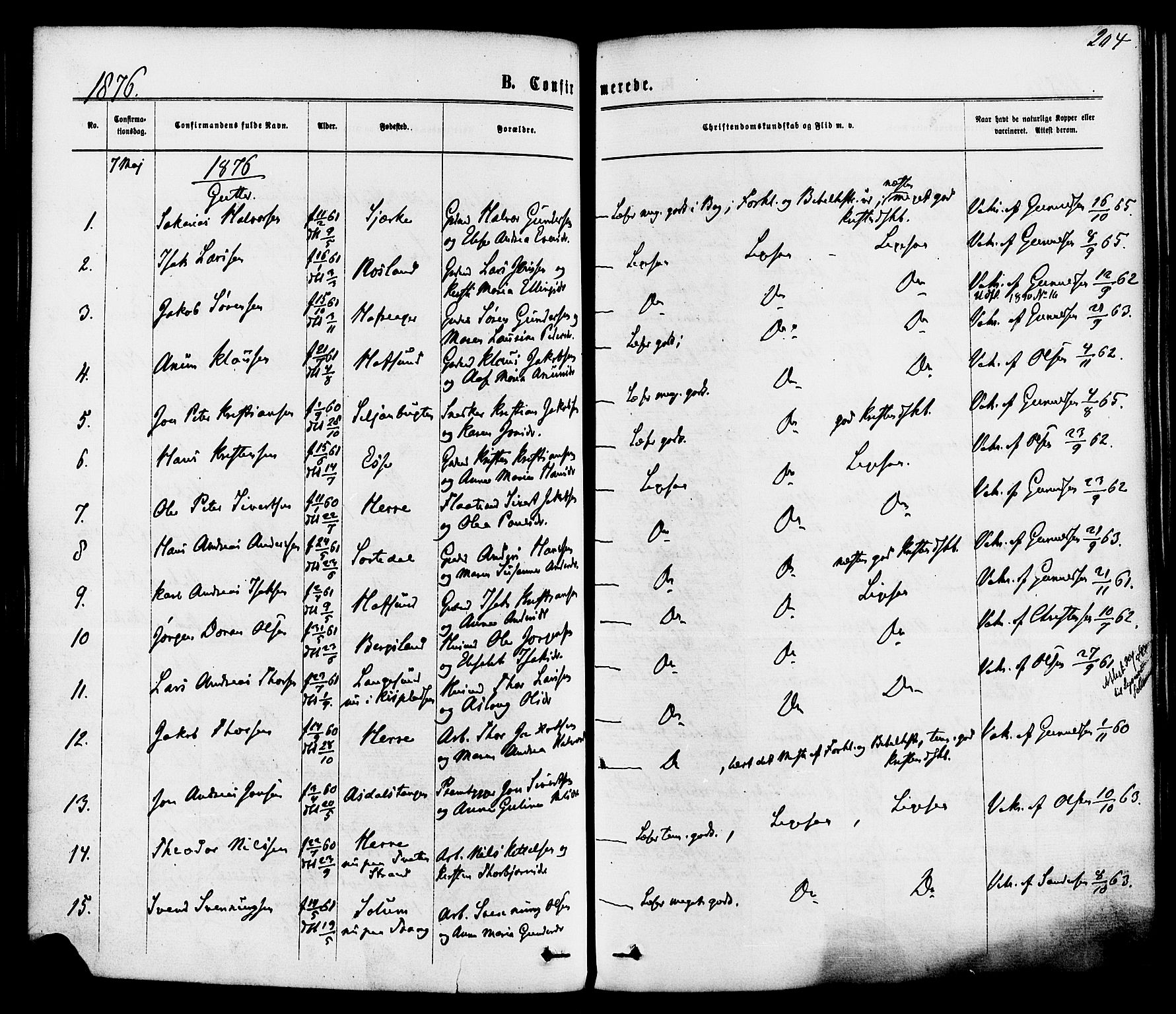 Bamble kirkebøker, AV/SAKO-A-253/F/Fa/L0006: Ministerialbok nr. I 6, 1869-1877, s. 204