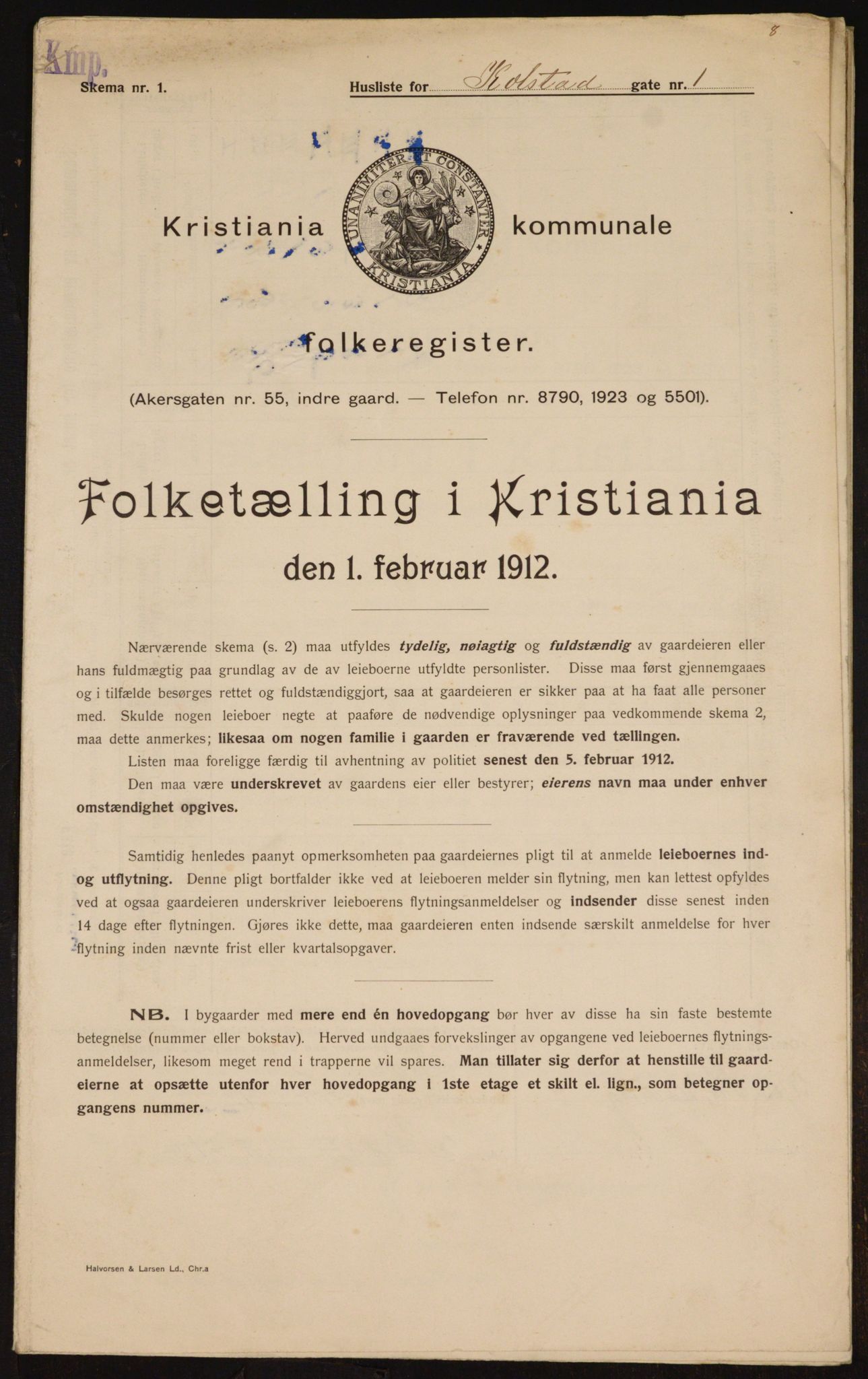 OBA, Kommunal folketelling 1.2.1912 for Kristiania, 1912, s. 52395