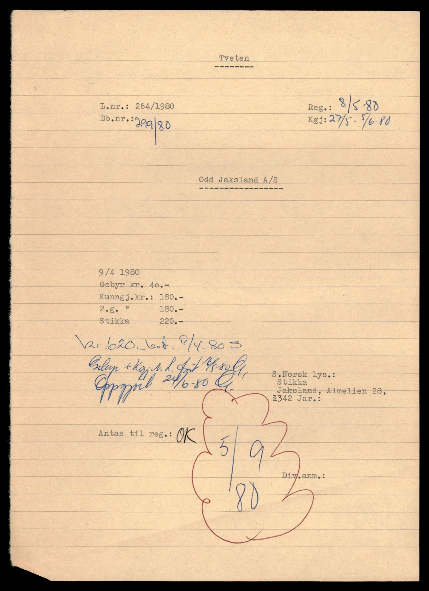 Asker og Bærum tingrett, AV/SAT-A-10379/K/Kb/Kba/L0096: Aksjeselskap, 1974-1983, s. 1