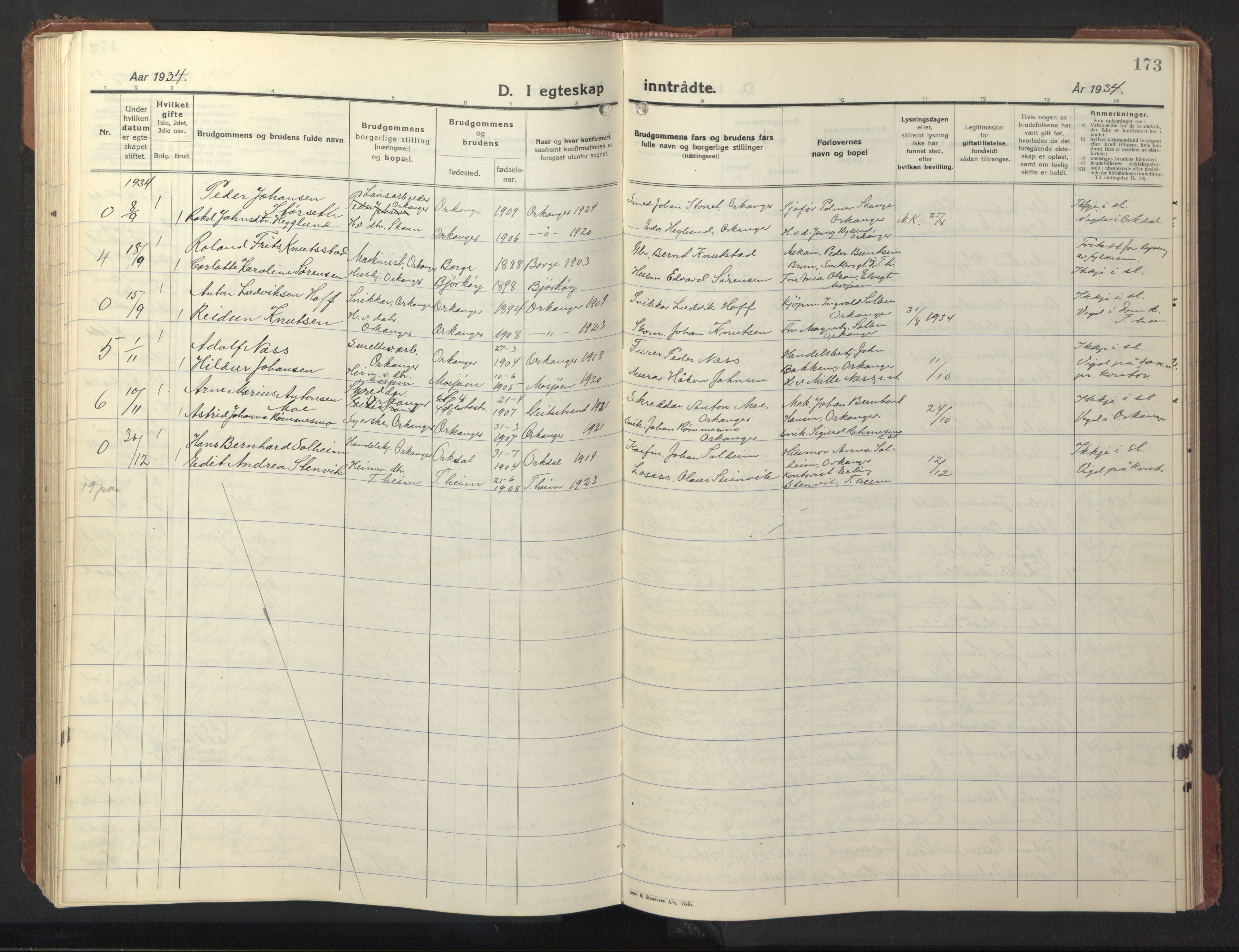 Ministerialprotokoller, klokkerbøker og fødselsregistre - Sør-Trøndelag, SAT/A-1456/669/L0832: Klokkerbok nr. 669C02, 1925-1953, s. 173