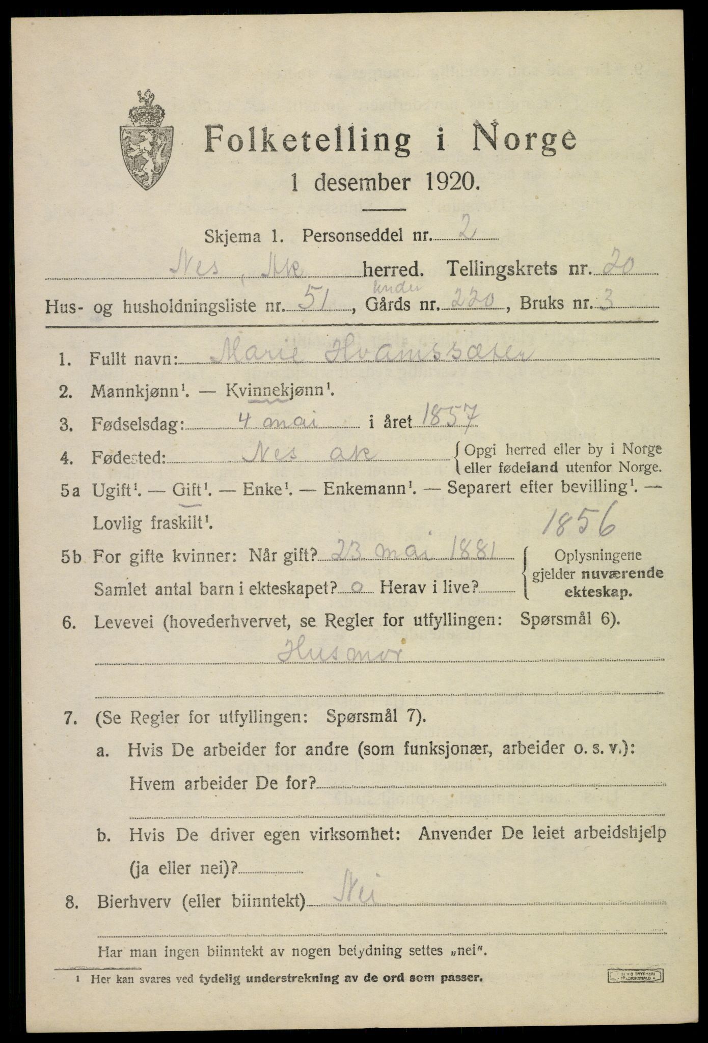 SAO, Folketelling 1920 for 0236 Nes herred, 1920, s. 21916
