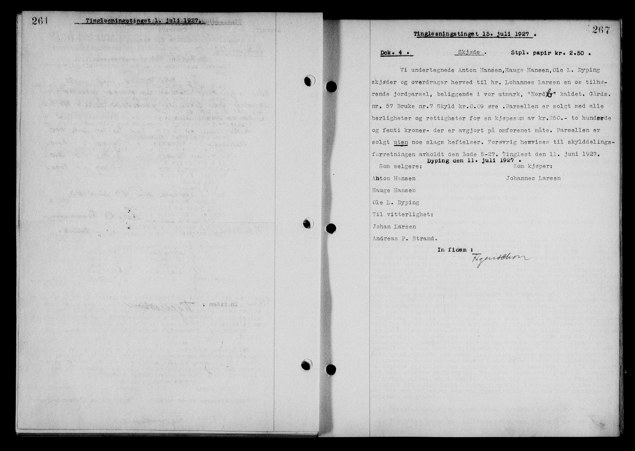Steigen og Ofoten sorenskriveri, SAT/A-0030/1/2/2C/L0014: Pantebok nr. 13 og 15, 1926-1927, Tingl.dato: 15.07.1927