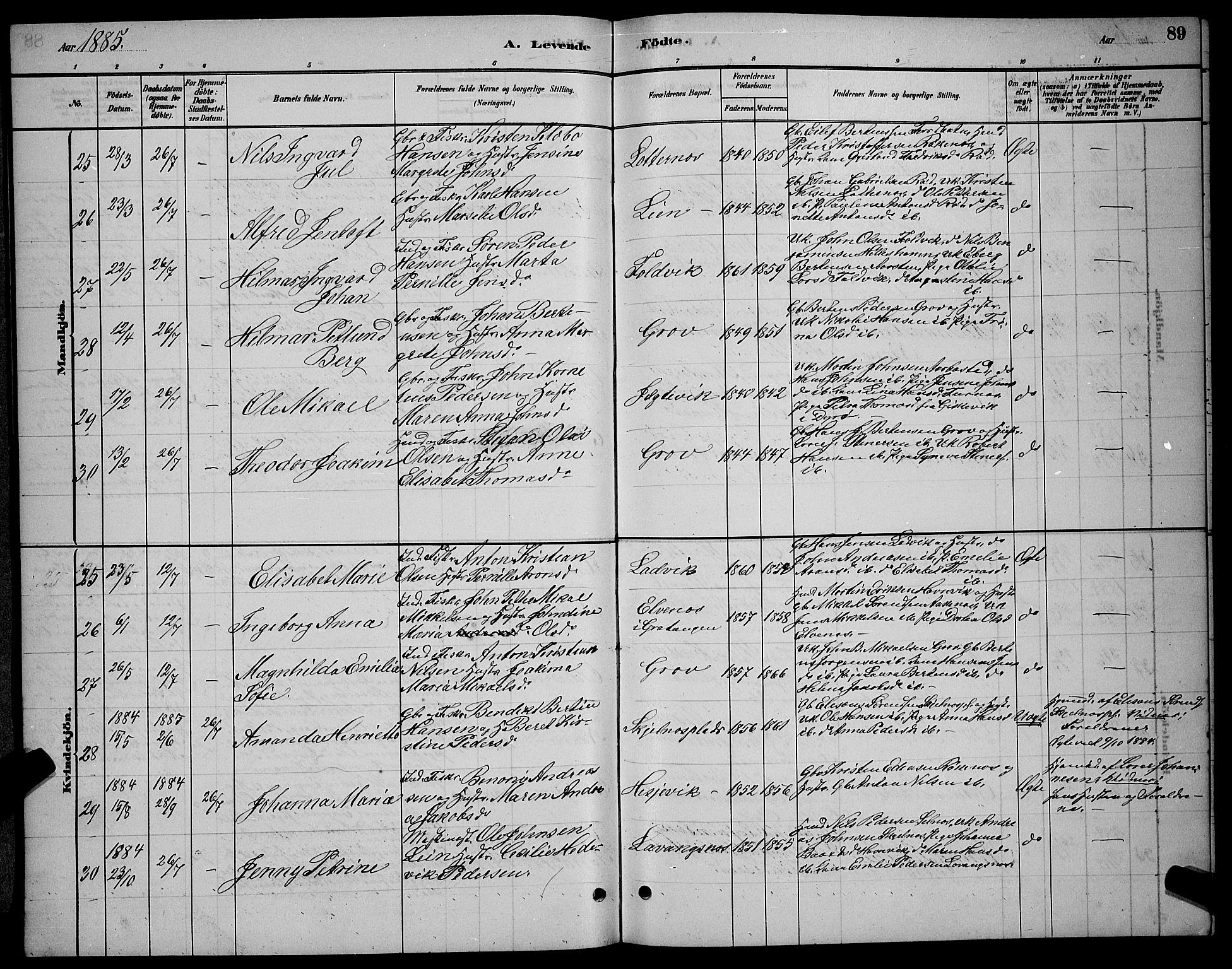 Ibestad sokneprestembete, AV/SATØ-S-0077/H/Ha/Hab/L0007klokker: Klokkerbok nr. 7, 1879-1889, s. 89