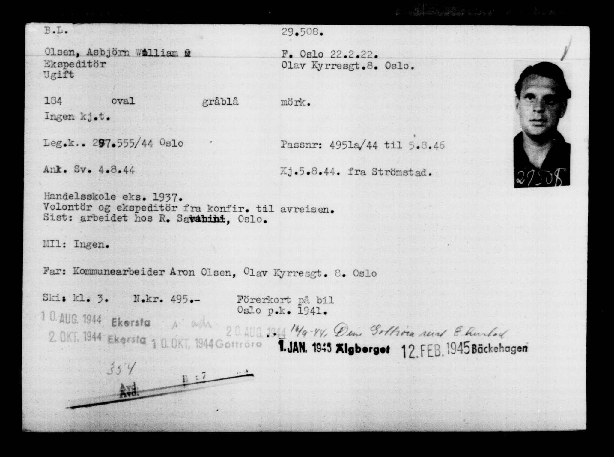 Utenriksstasjonene, Legasjonen i Stockholm, Flyktningkontoret, AV/RA-S-6753/V/Va/L0012: Kjesäterkartoteket, flyktninger med registreringsnr. 28300-31566, 1940-1945, s. 1324