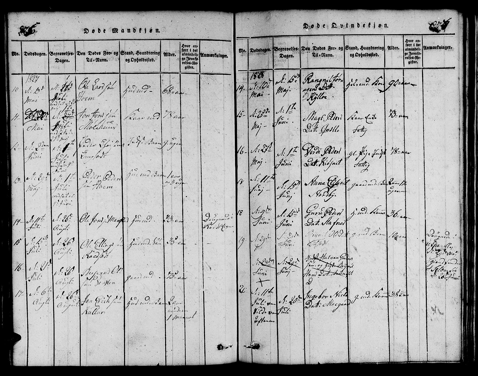 Ministerialprotokoller, klokkerbøker og fødselsregistre - Sør-Trøndelag, AV/SAT-A-1456/695/L1152: Klokkerbok nr. 695C03, 1816-1831, s. 276-277