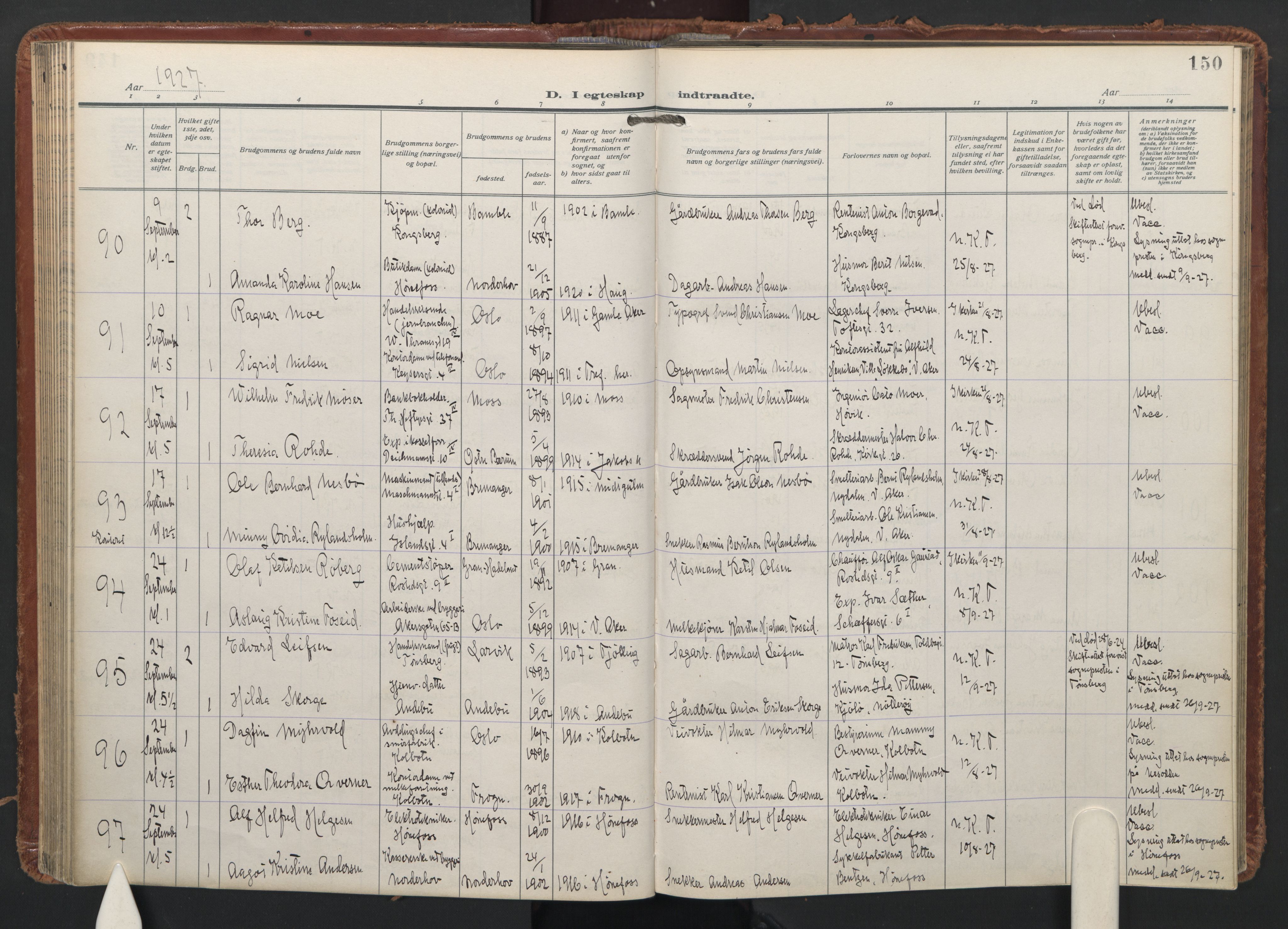 Trefoldighet prestekontor Kirkebøker, AV/SAO-A-10882/F/Fc/L0009: Ministerialbok nr. III 9, 1922-1936, s. 150