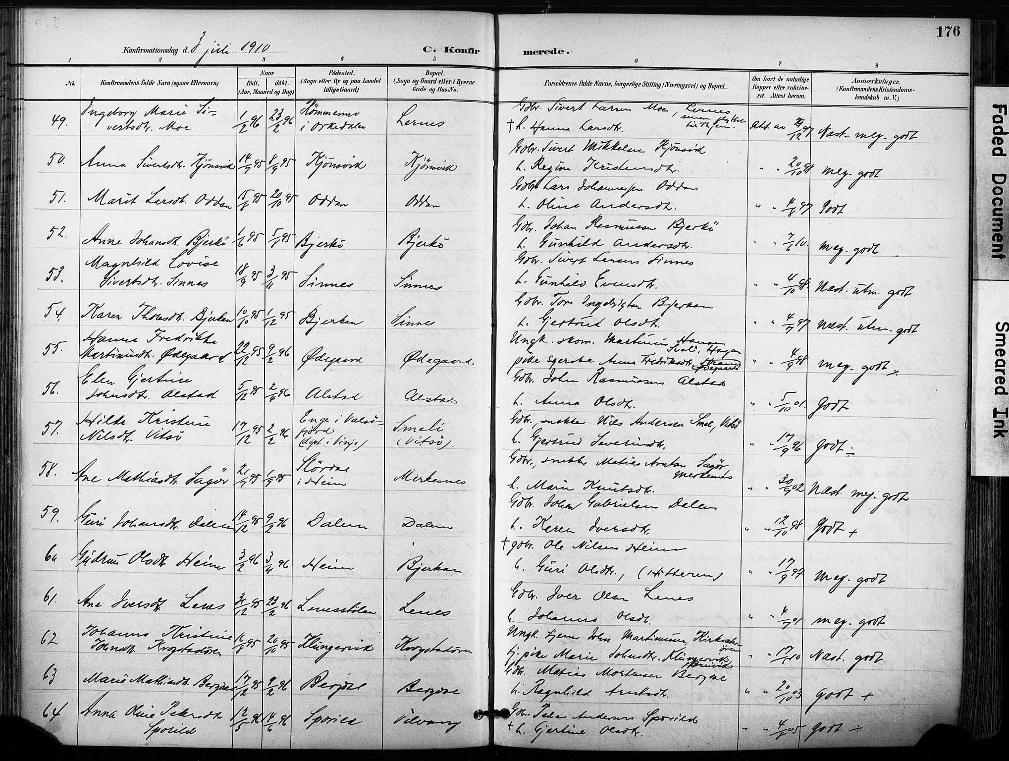Ministerialprotokoller, klokkerbøker og fødselsregistre - Sør-Trøndelag, SAT/A-1456/630/L0497: Ministerialbok nr. 630A10, 1896-1910, s. 176